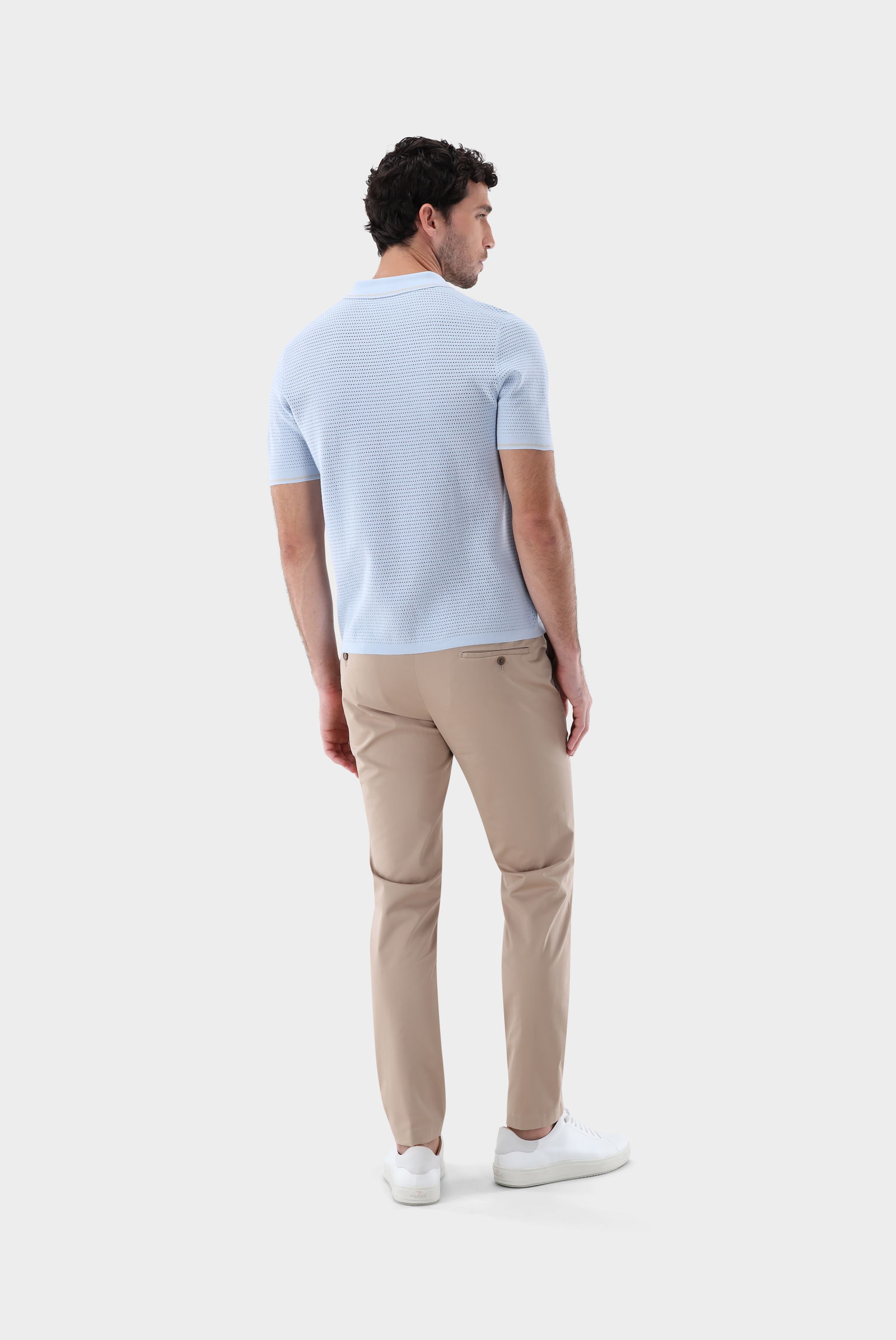 V neck polo in mesh structure with contrast collar van Laack