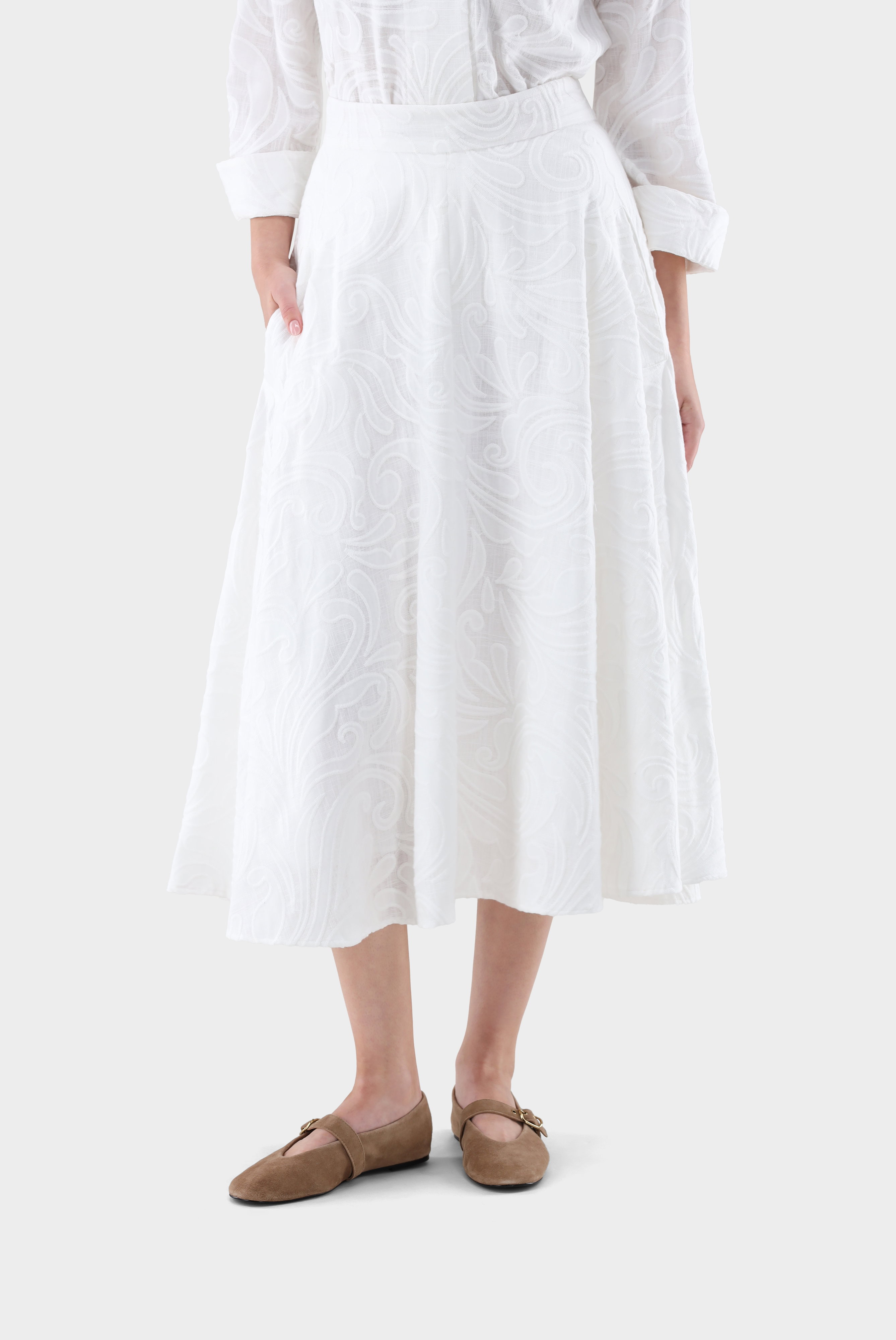 Midirock mit Ton-in-Ton Stickerei