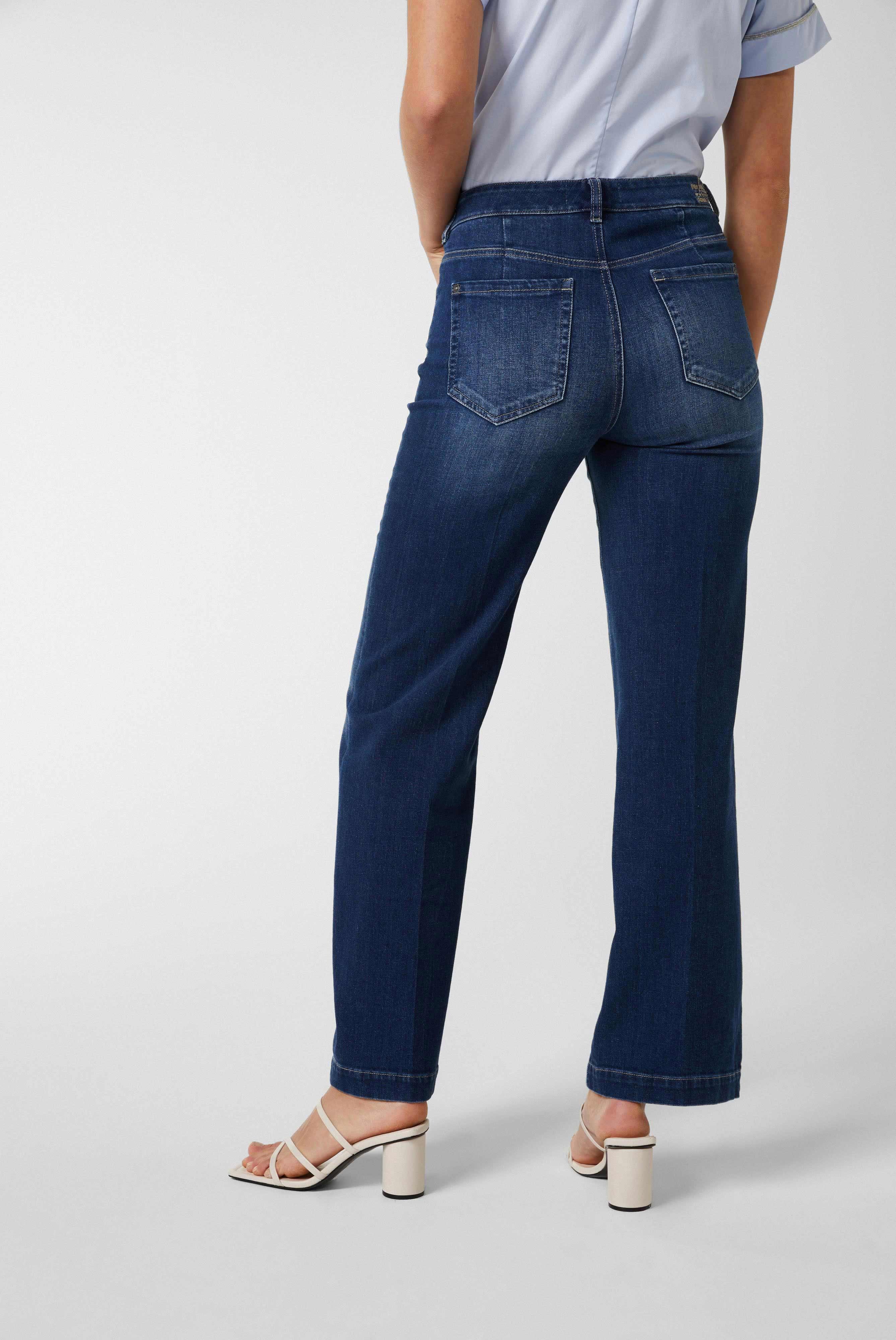 Jeans & Trousers+Cotton stretch jeans with high waist and flared leg Blue+04.657W..J00162.780.34