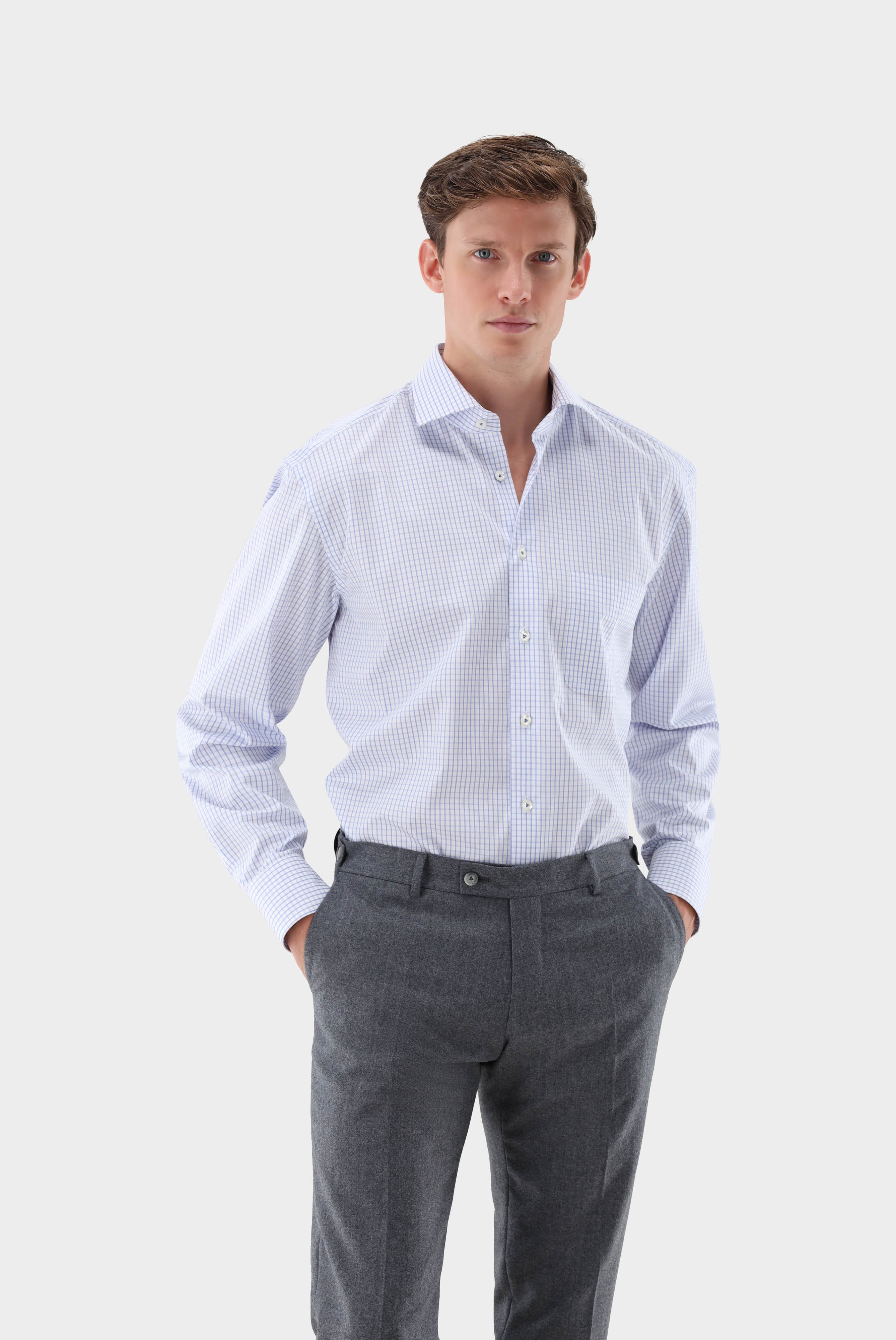 Small-Checked Twill Business Shirt Comfort Fit