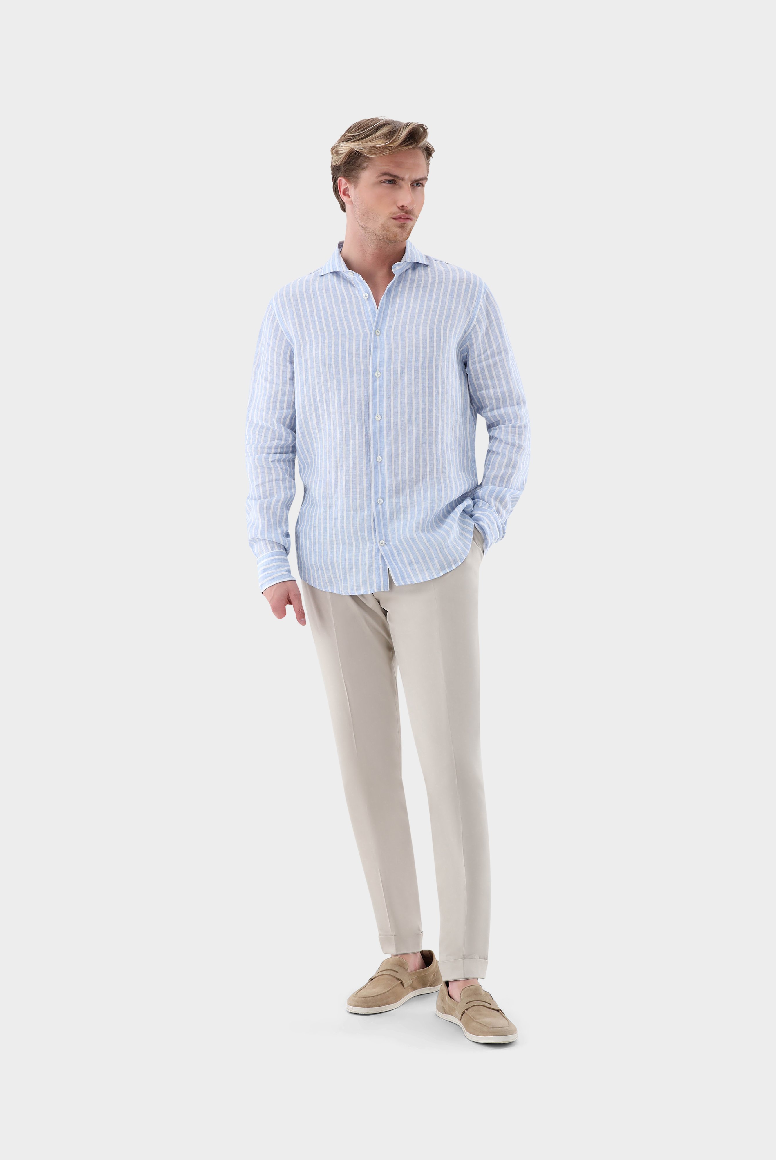 Casual Shirts+Linen Dobby Striped Shirt Tailor Fit+20.2016.9V.156441.730.39