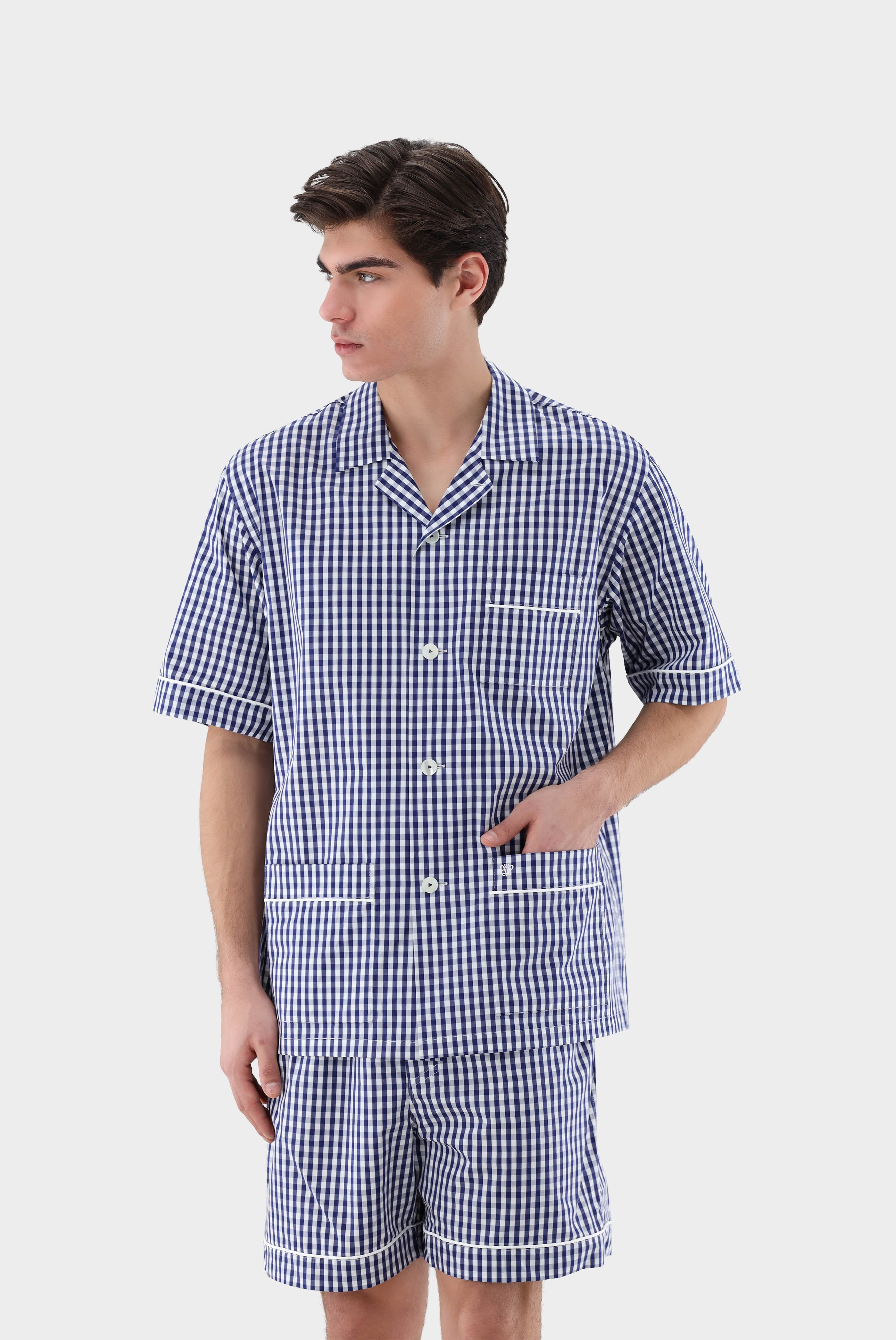 Checked Poplin Short Pyjamas with Piping Details