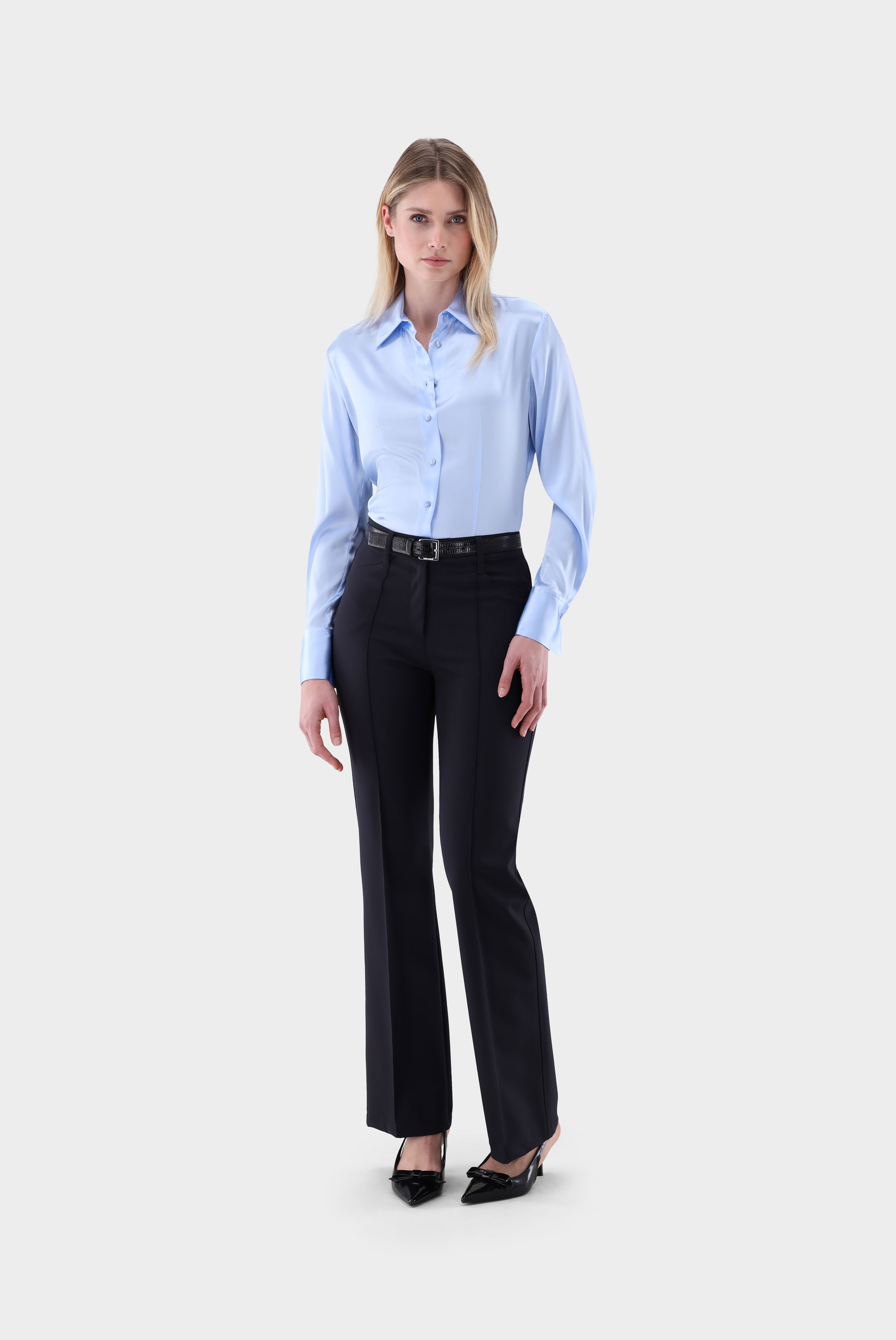 Hemdbluse tailliert aus Seidensatin-Stretch günstig online kaufen