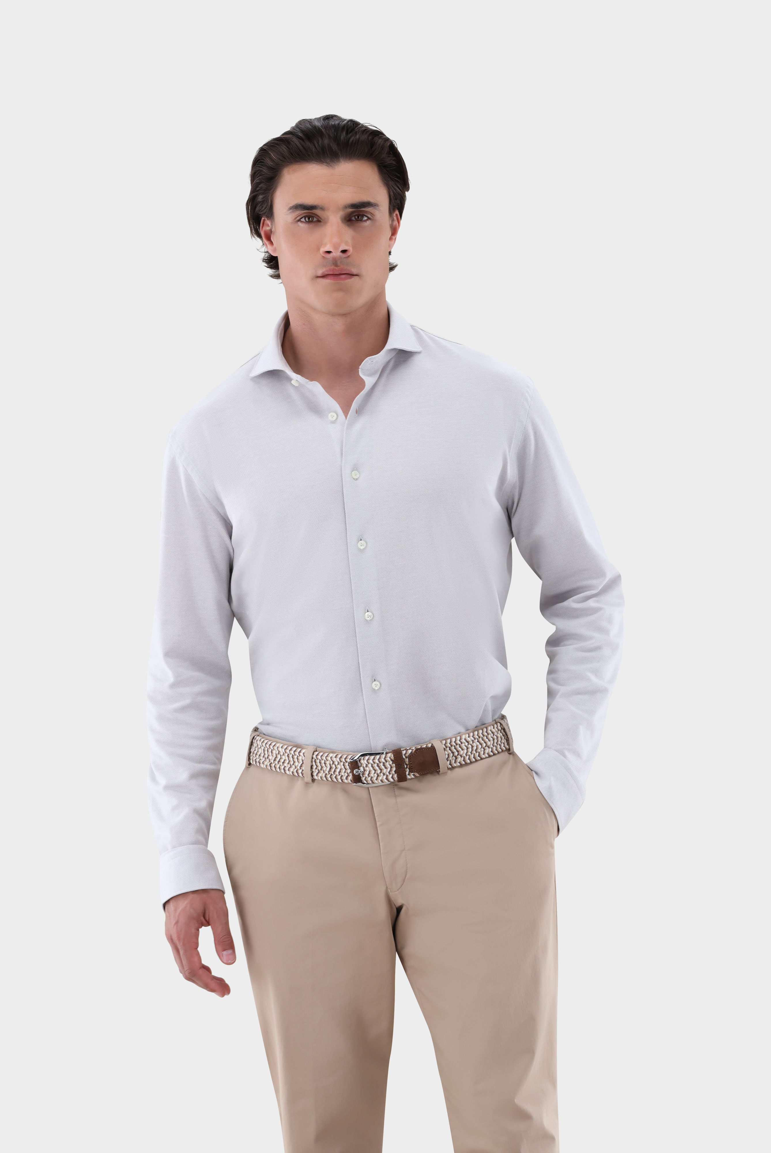 Jerseyhemd mit Piqué Struktur Tailor Fit