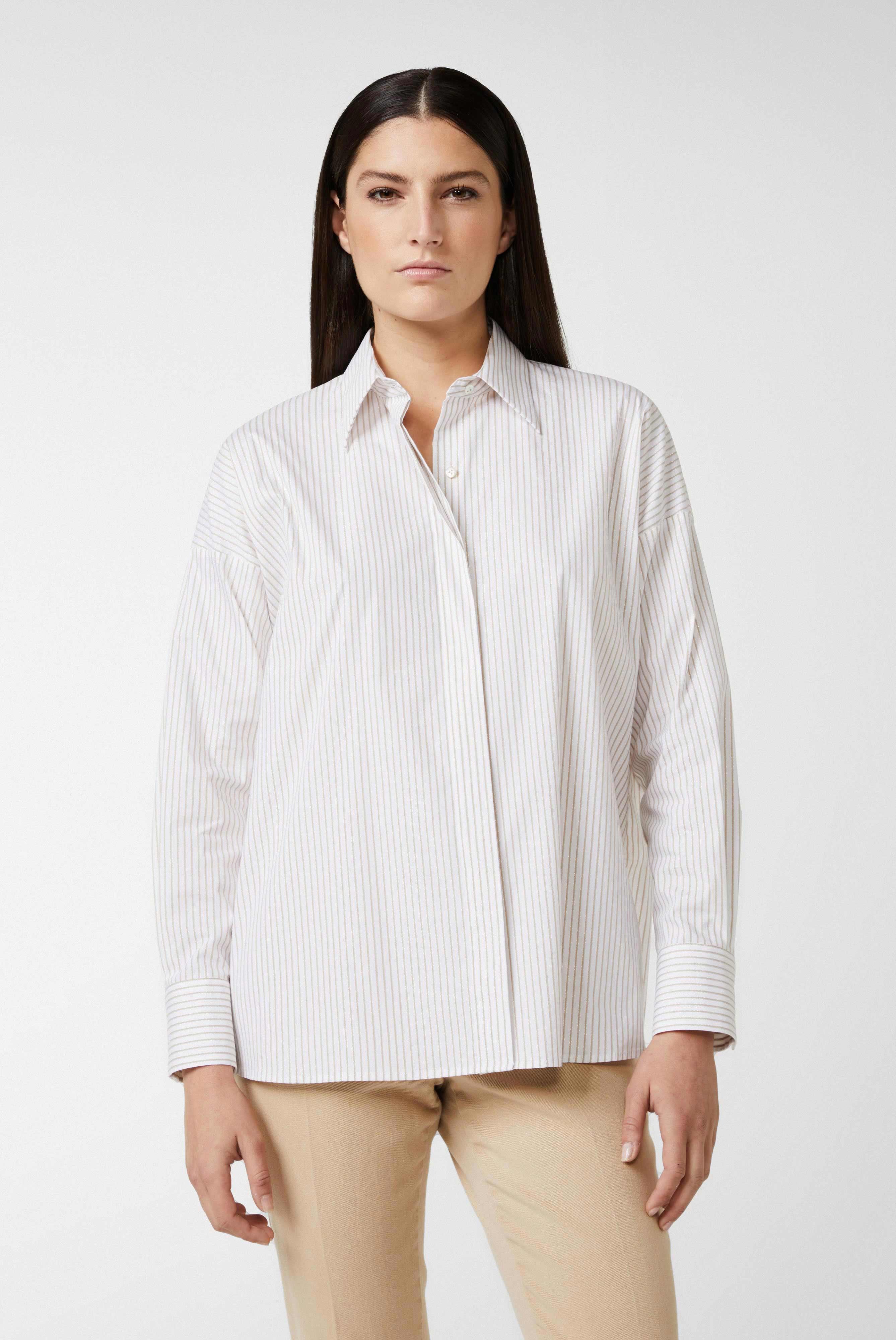 Striped Shirt Blouse with Stretch