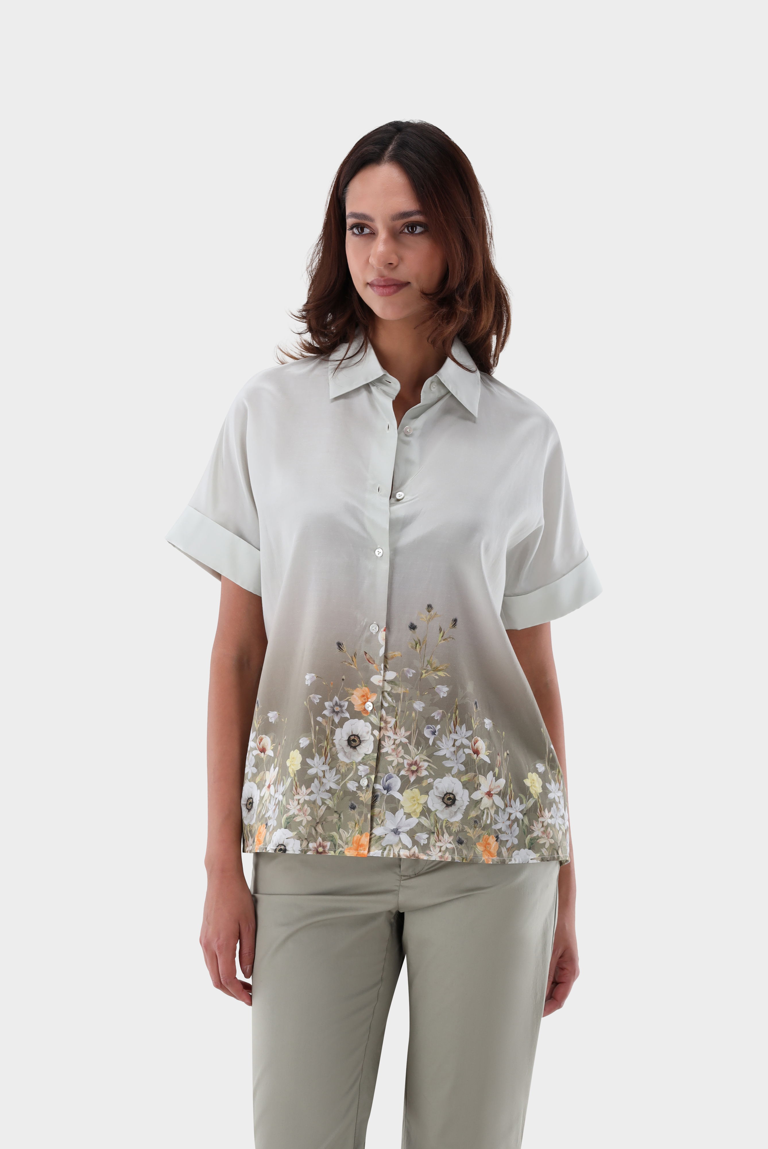 Hemdbluse kurzarm mit Blumendruck