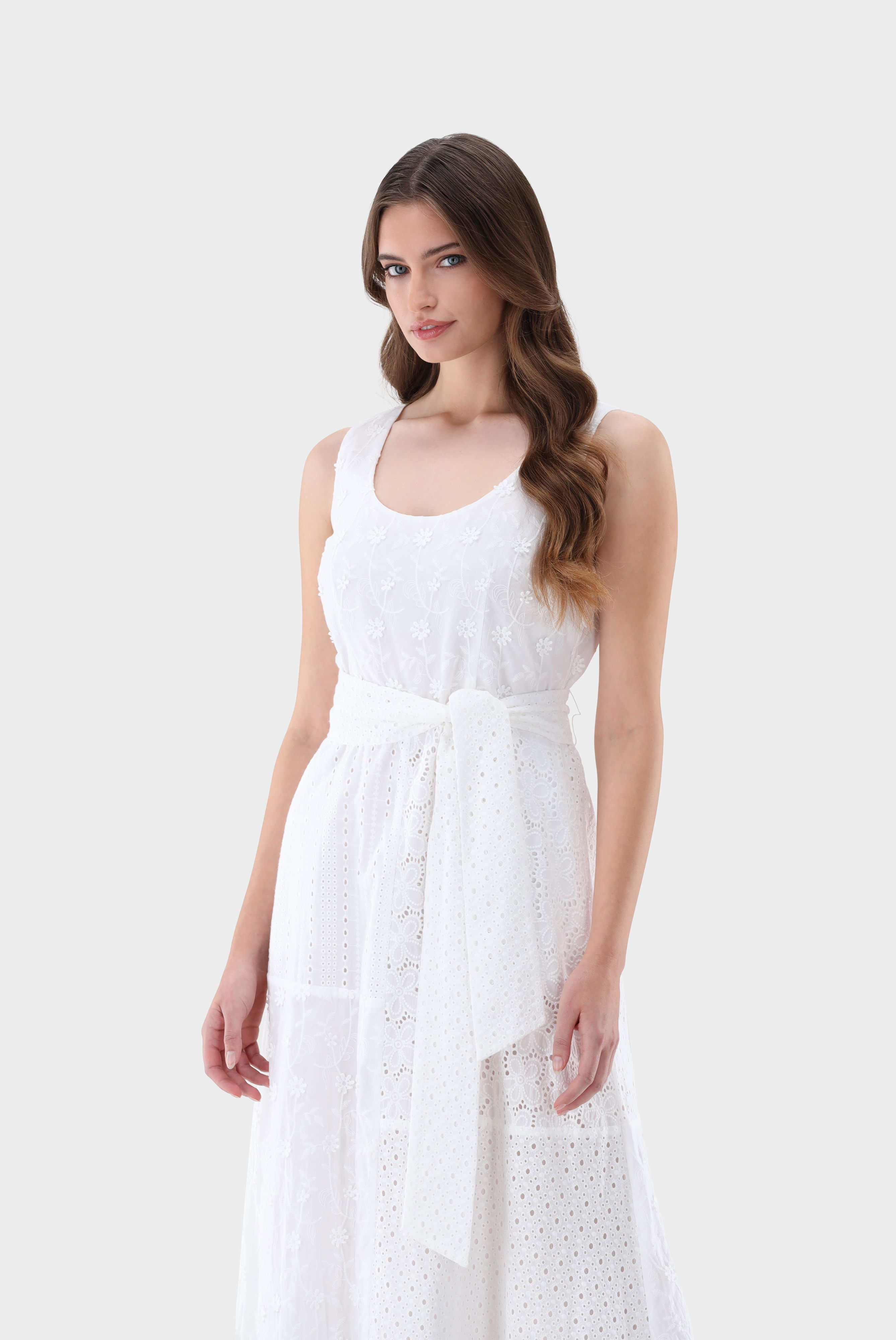 Midi-Kleid mit Patchwork-Lochstickerei