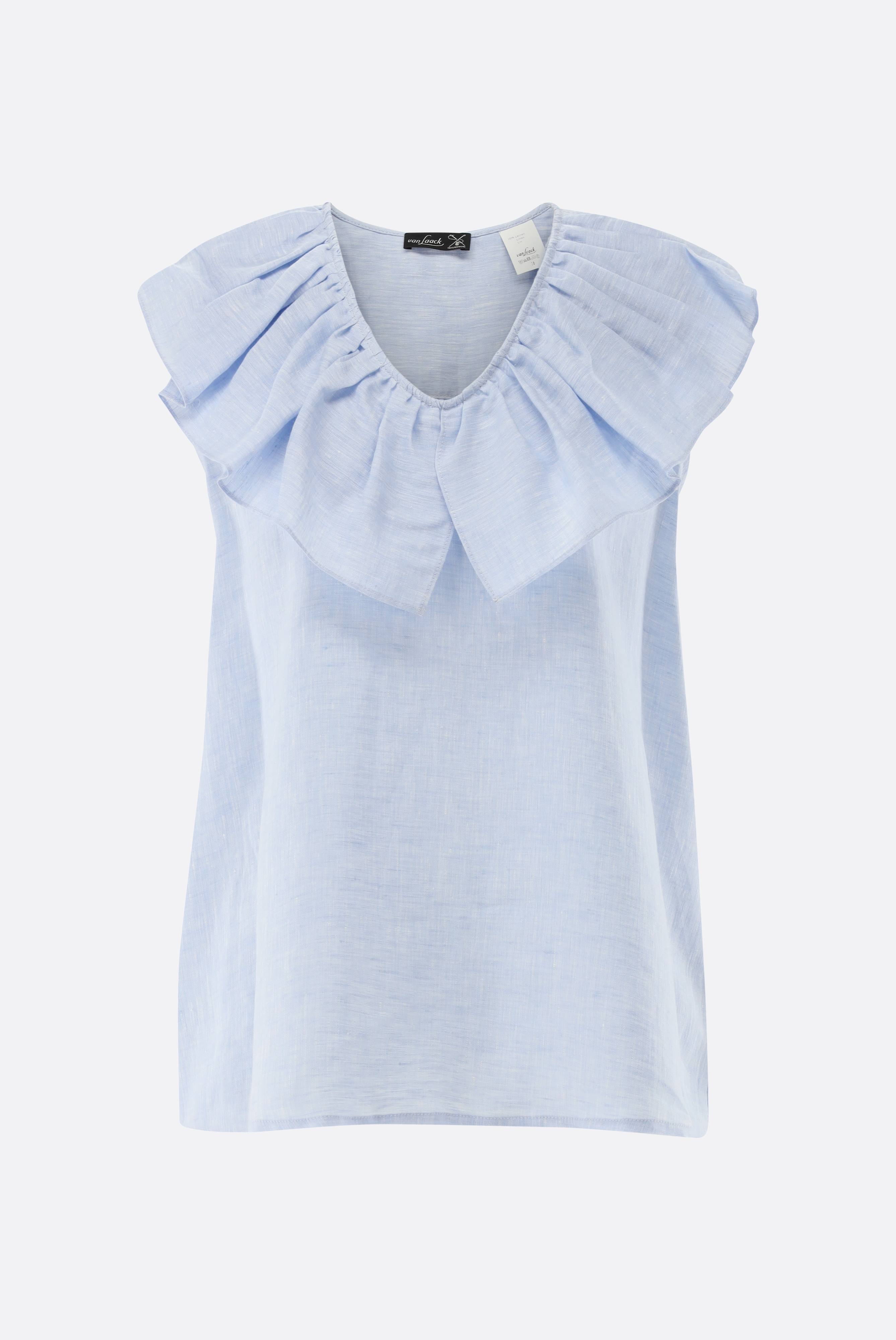 Ärmellose Bluse mit Rüschen aus Leinen