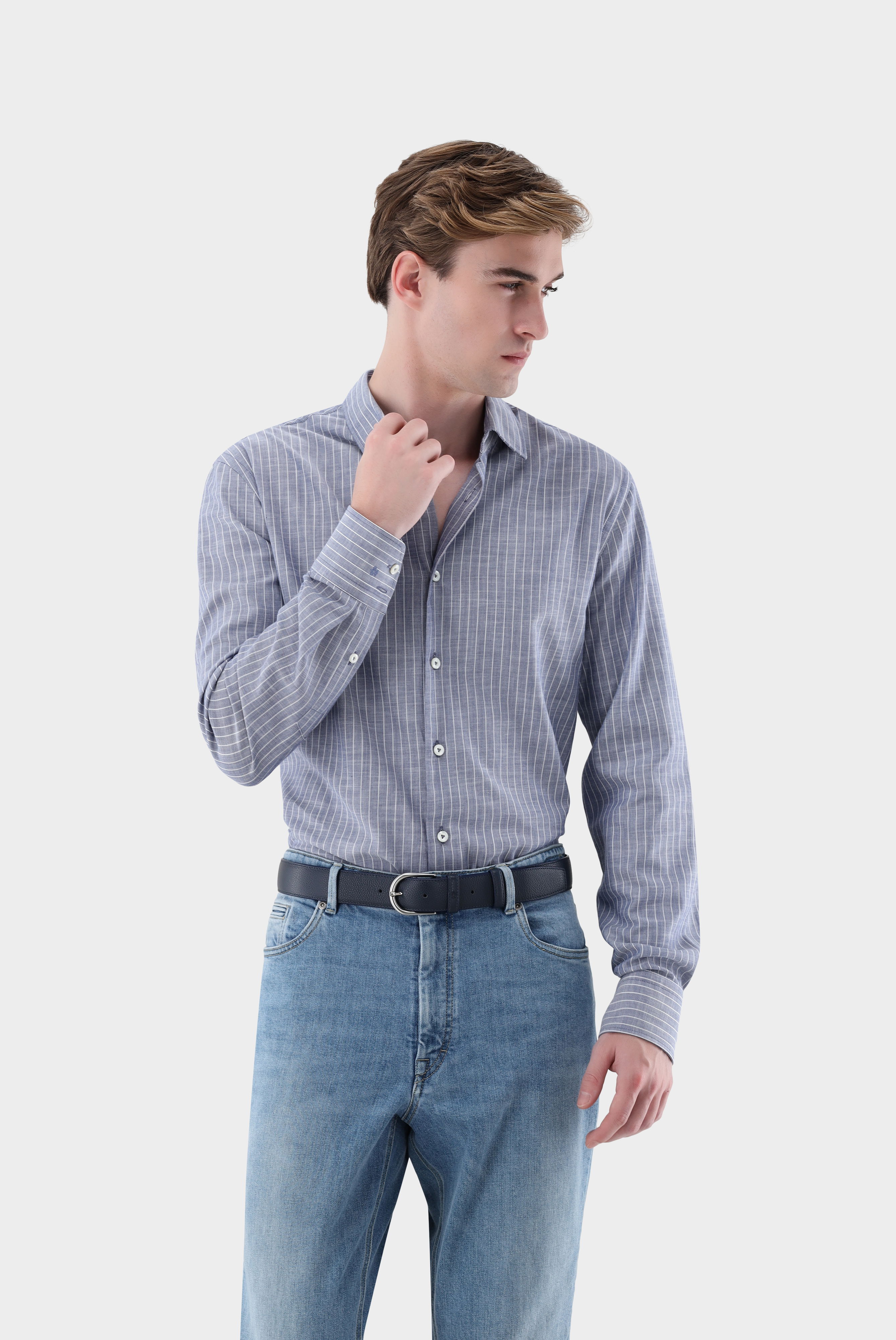 Gestreiftes Twill-Hemd verwaschene Optik