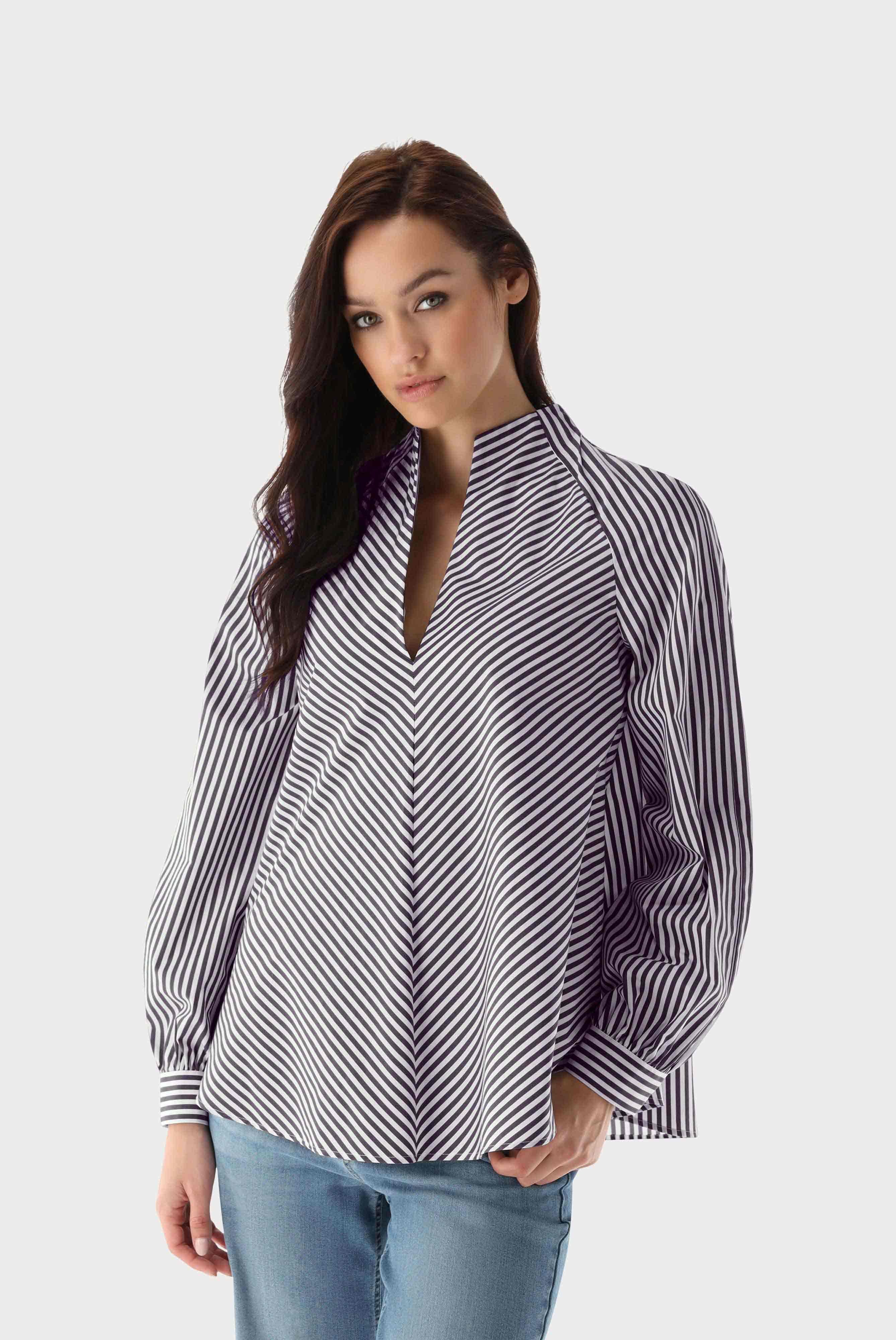 Casual Blouses+Poplin Chalice Collar Blouse with Stripes+05.527X.9E.170275.690.38