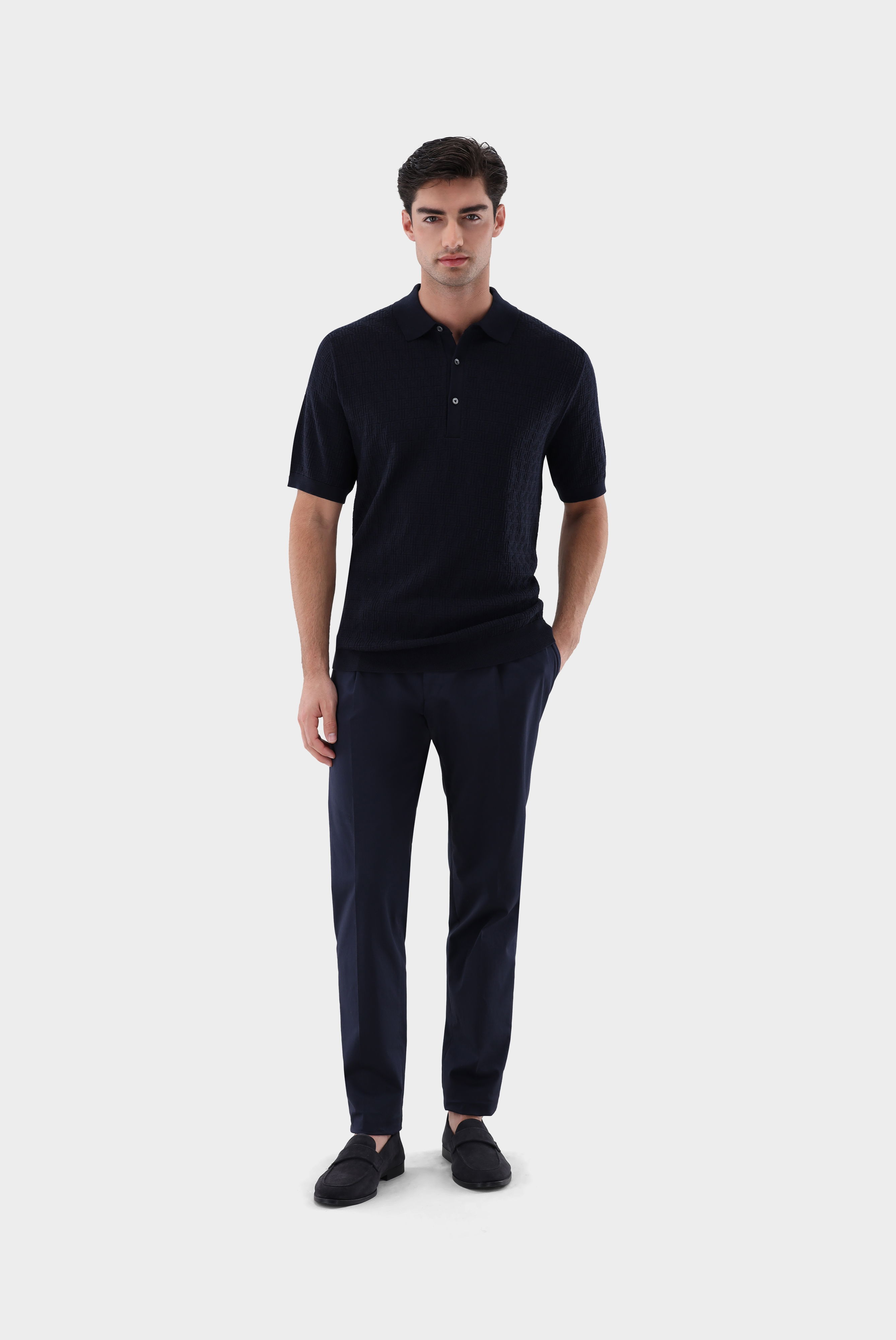 Strick Poloshirt mit Signature Jacquard Muster günstig online kaufen