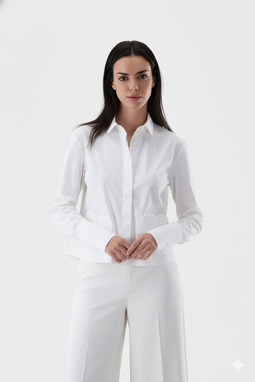 Shirt blouse cropped with heart embroidery