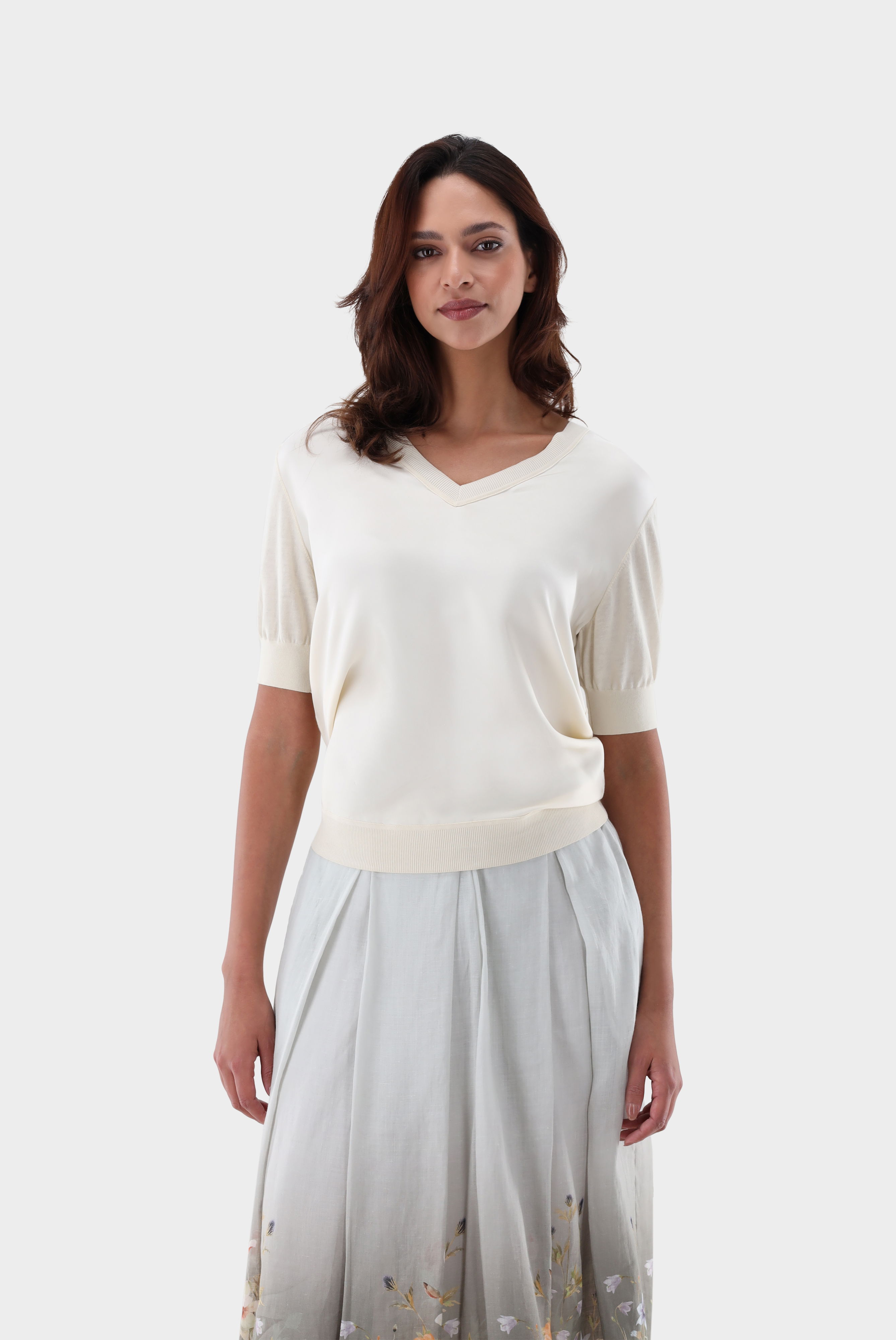 T-Shirt gestrickt mit Seiden-Vorderseite