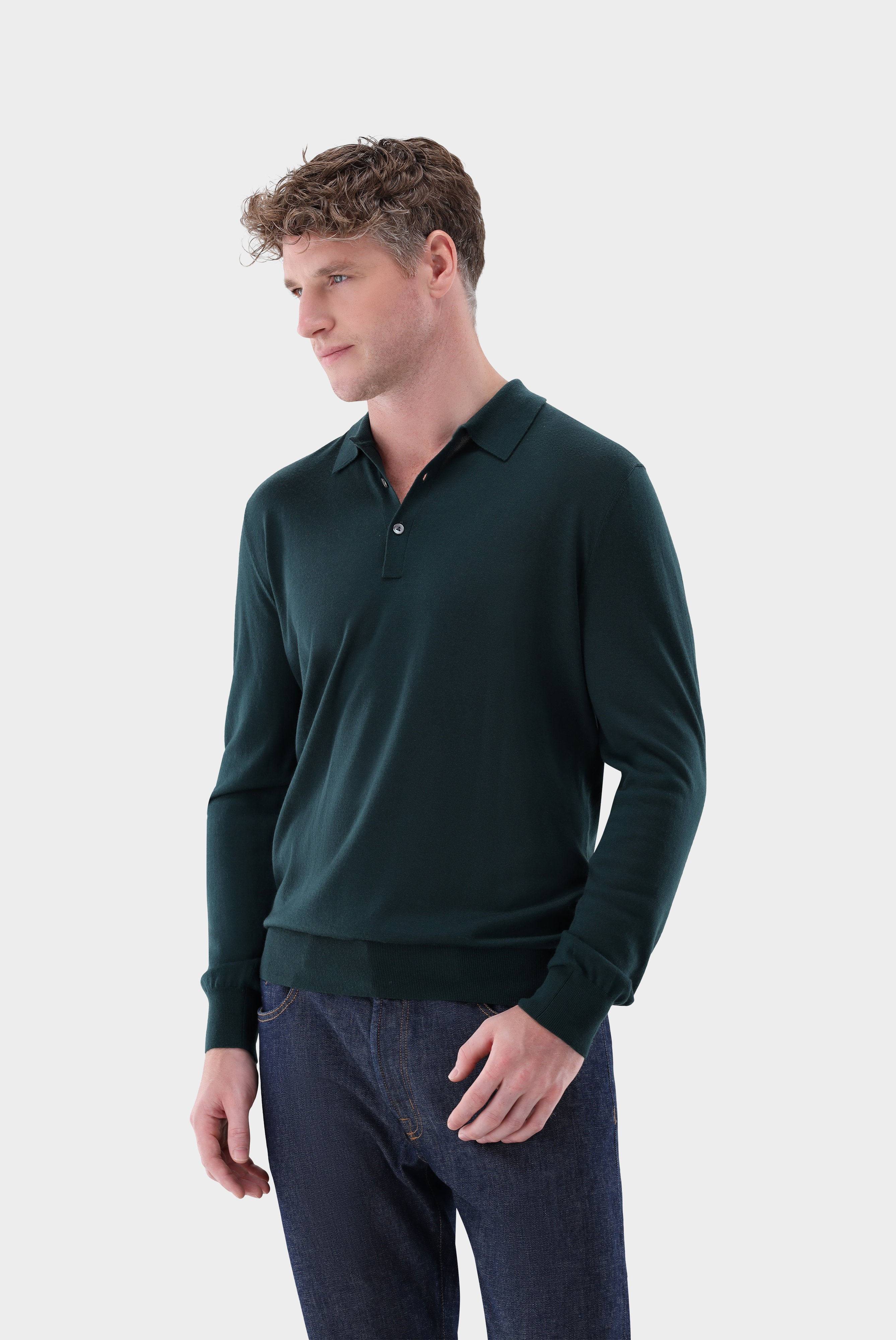 Knit Polo longsleeve in ultrafine merino