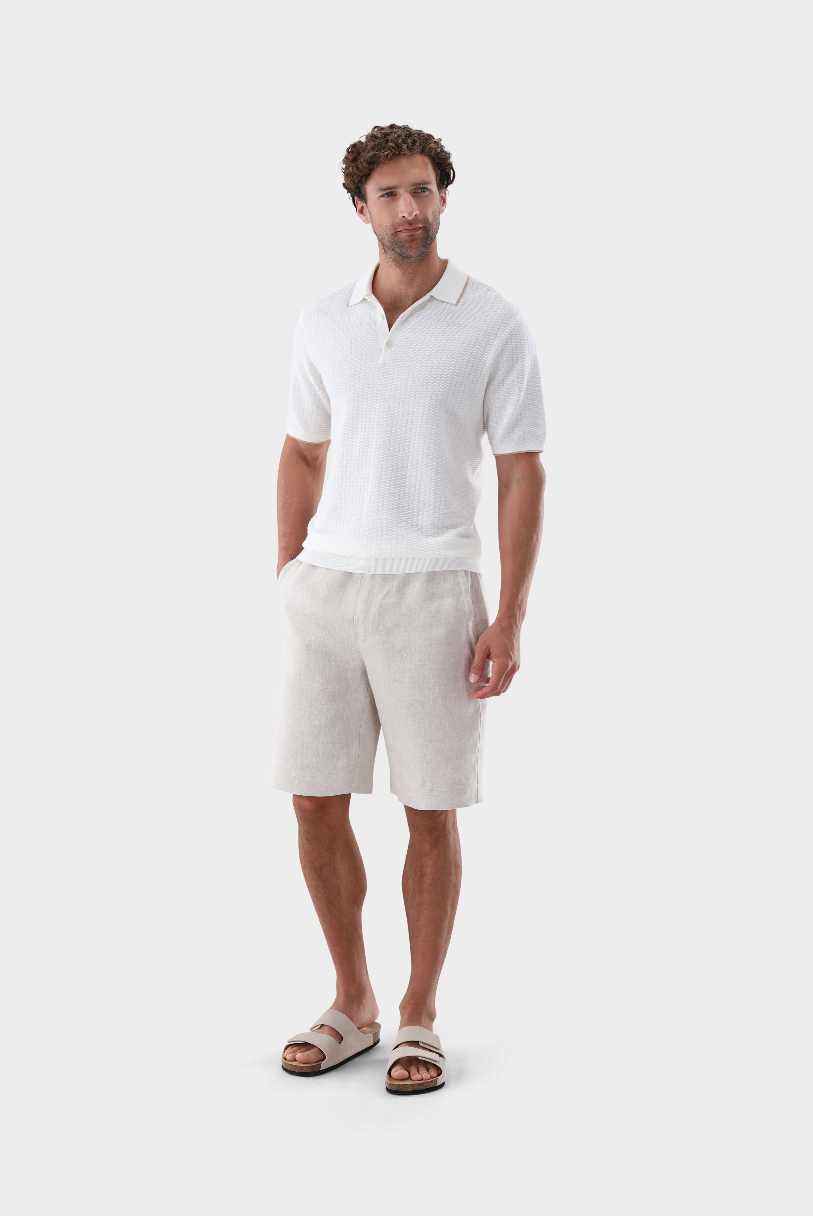 Strick Poloshirt mt Kaschmir und Jacquard Struktur günstig online kaufen