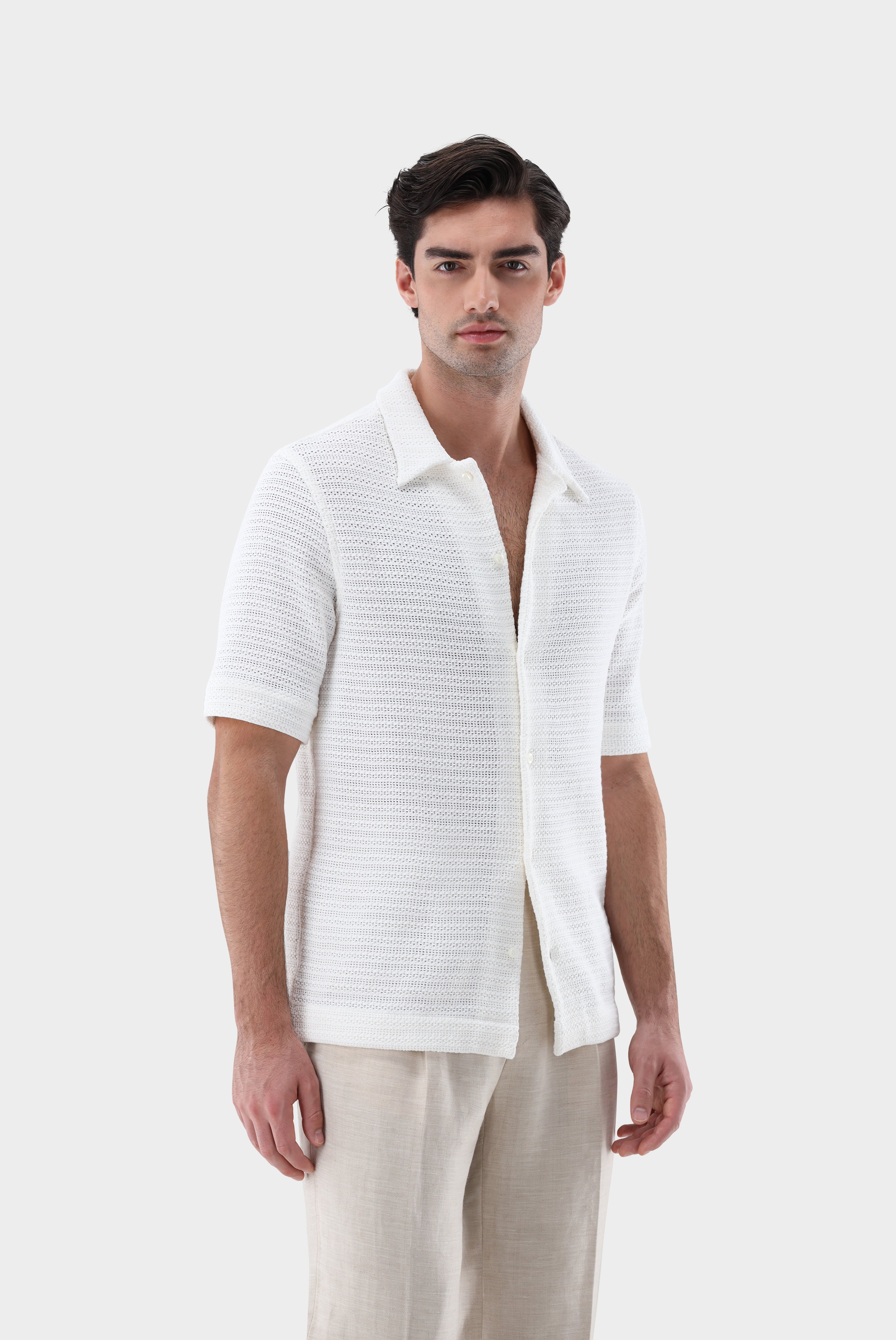 Kurzarm Bowlinghemd mit grober Struktur