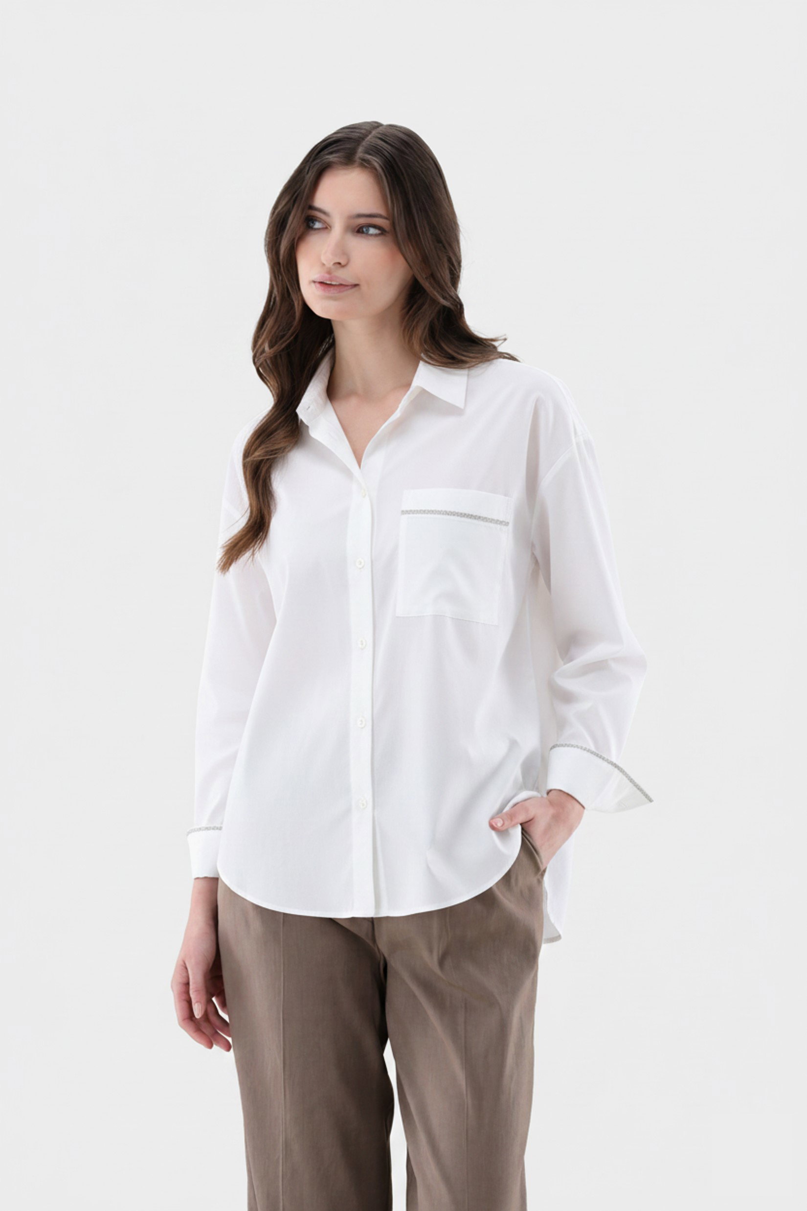 Hemdbluse locker geschnitten mit Glanz-Details