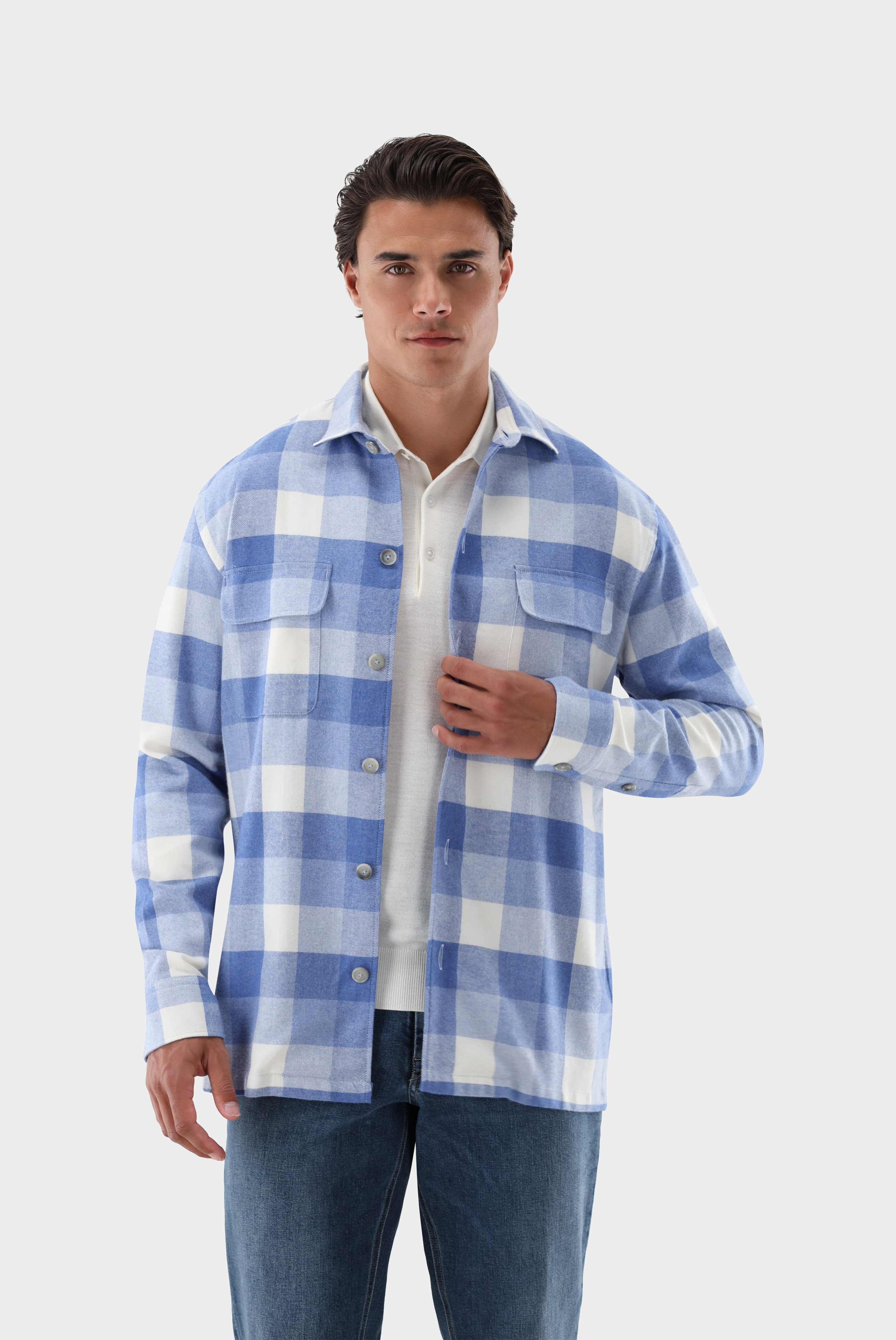 Karierte Flanell-Hemdjacke mit Kent-Kragen