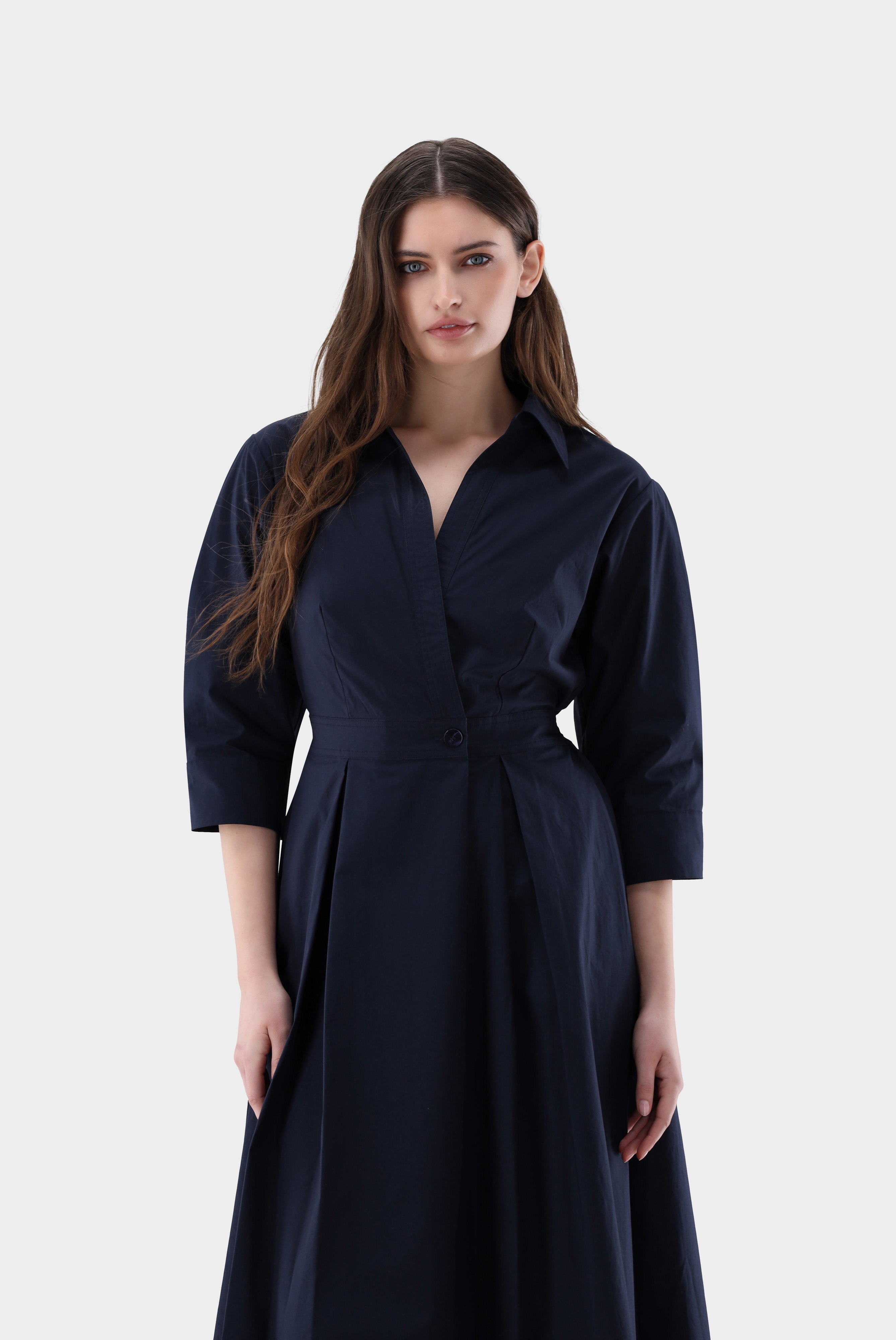 Midi shirt dress with pleats