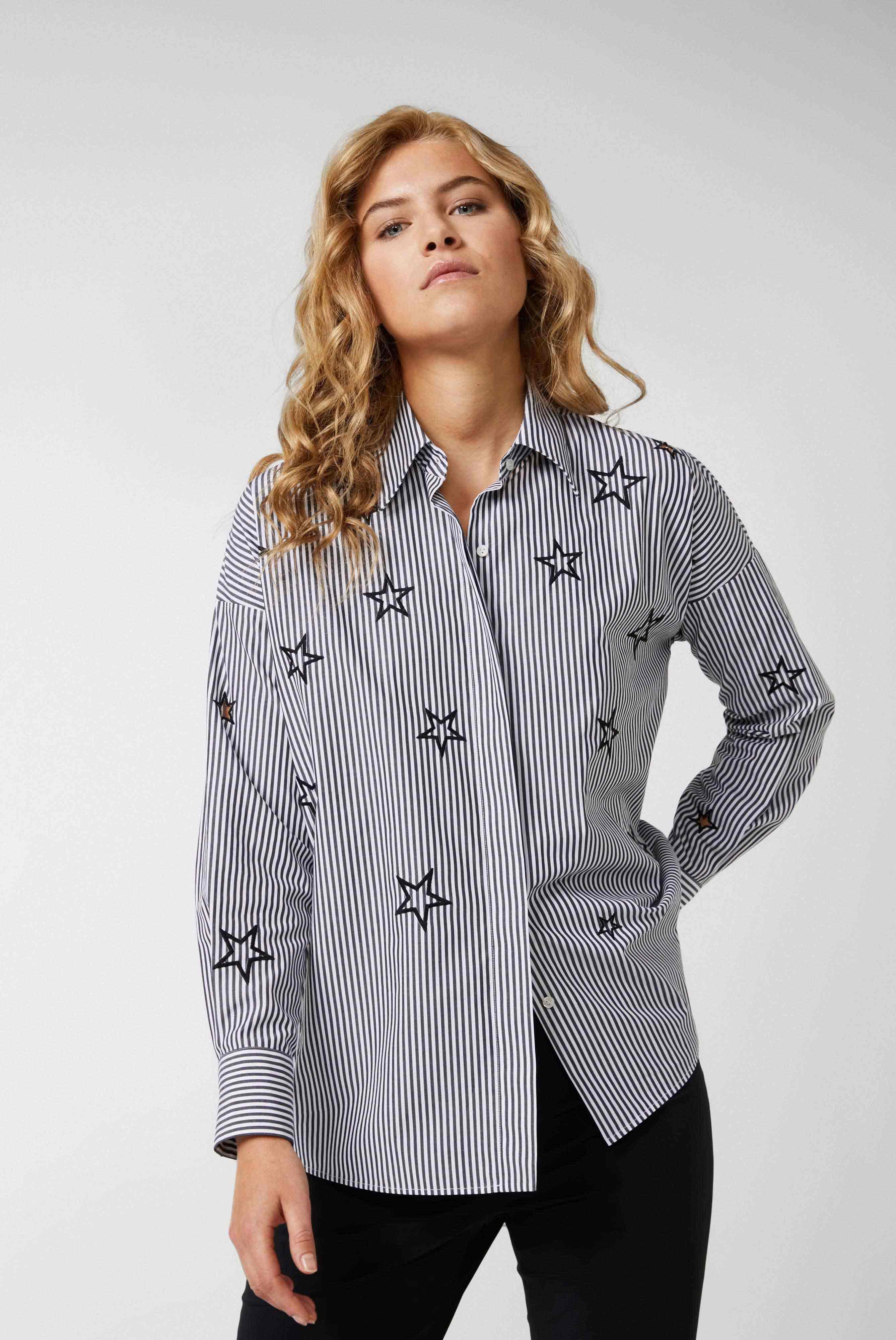 Casual Blouses+Stiped Shirt blouse with Star Embroidery+05.521N.52.151315.091.38