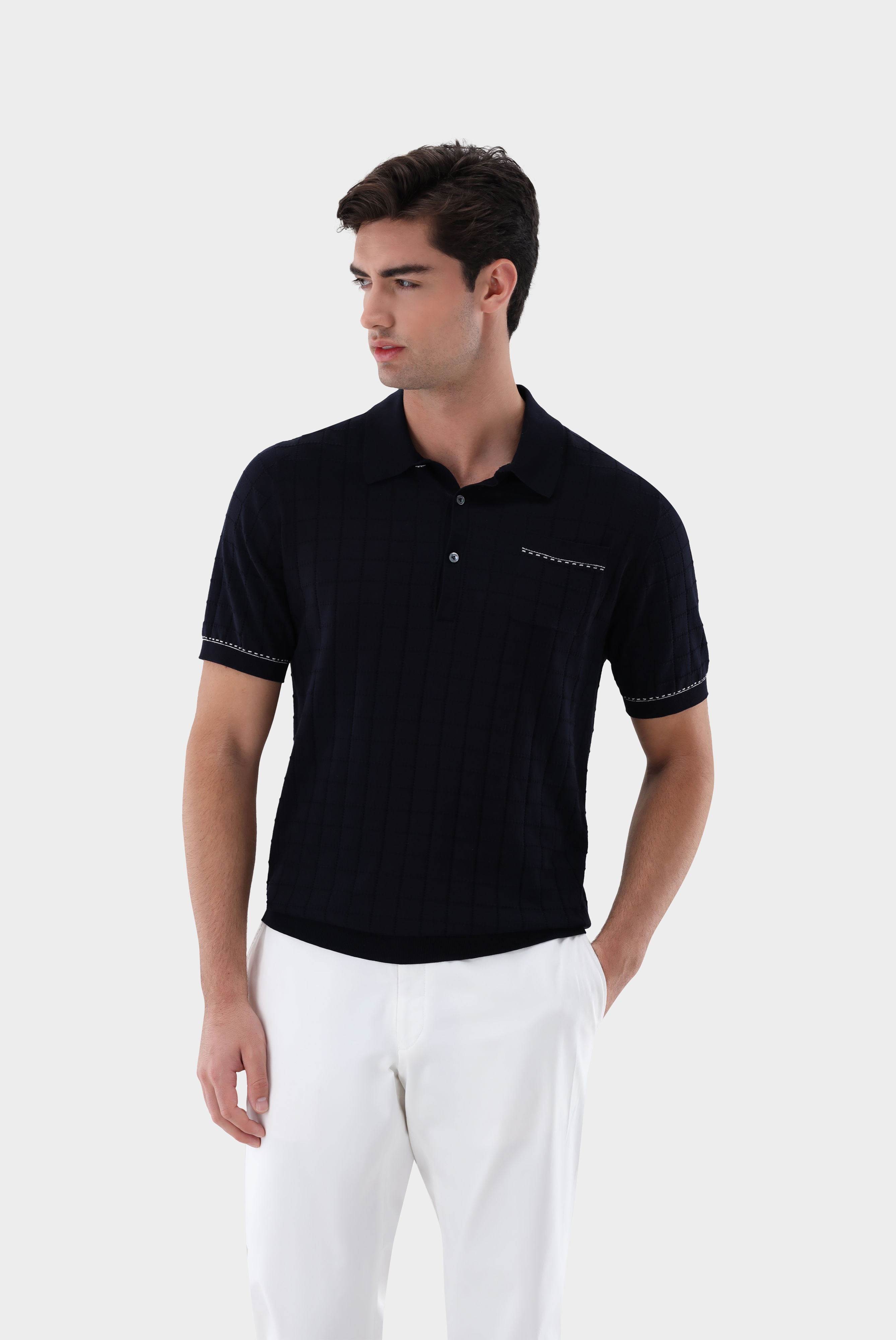 Strick-Poloshirt mit Jacquard Karomuster