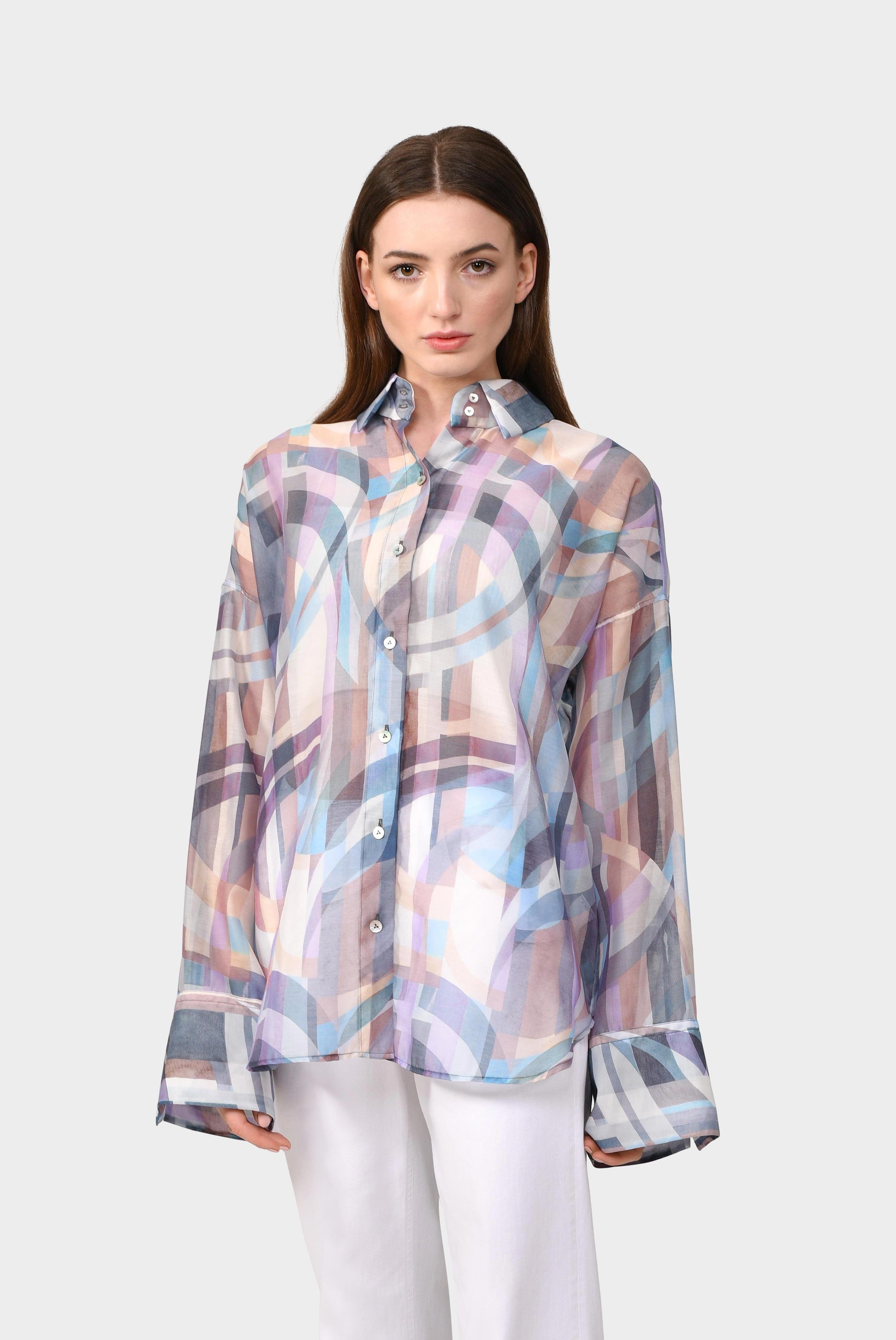 Casual Blouses+Oversize shirt blouse with a geometrical print+05.523Z.74.171978.146.36