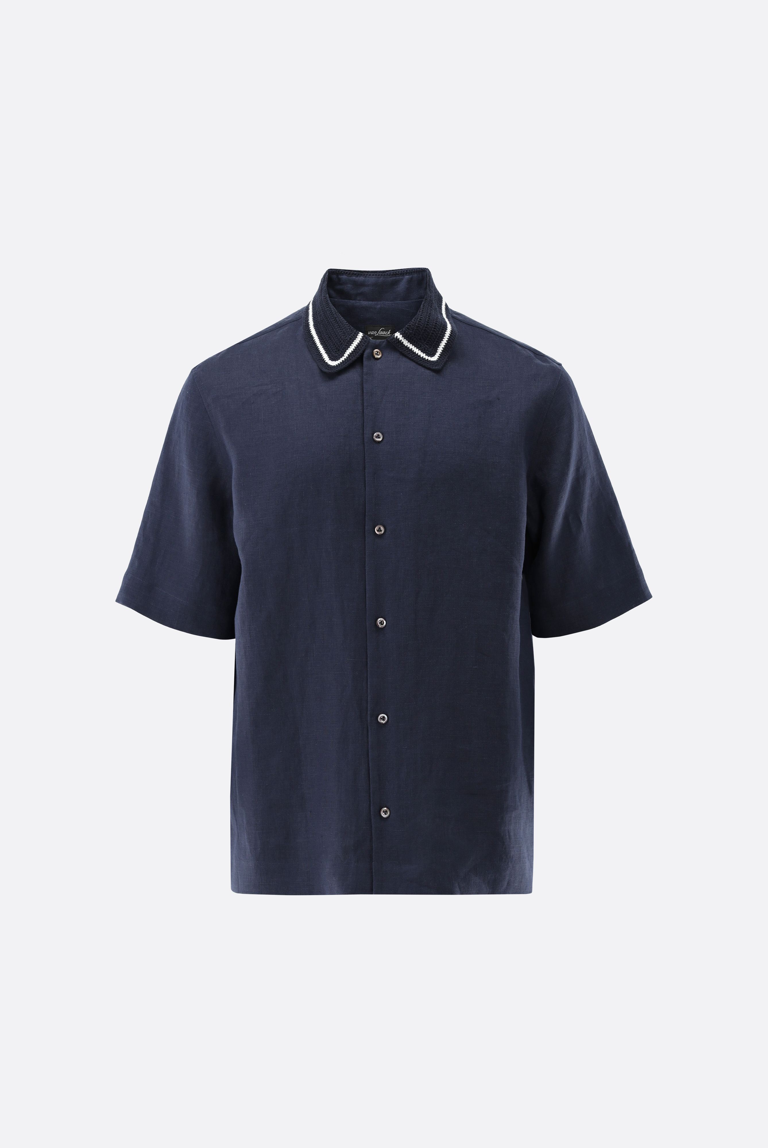 Kurzarmhemd mit Häkel-Kragen aus Leinen