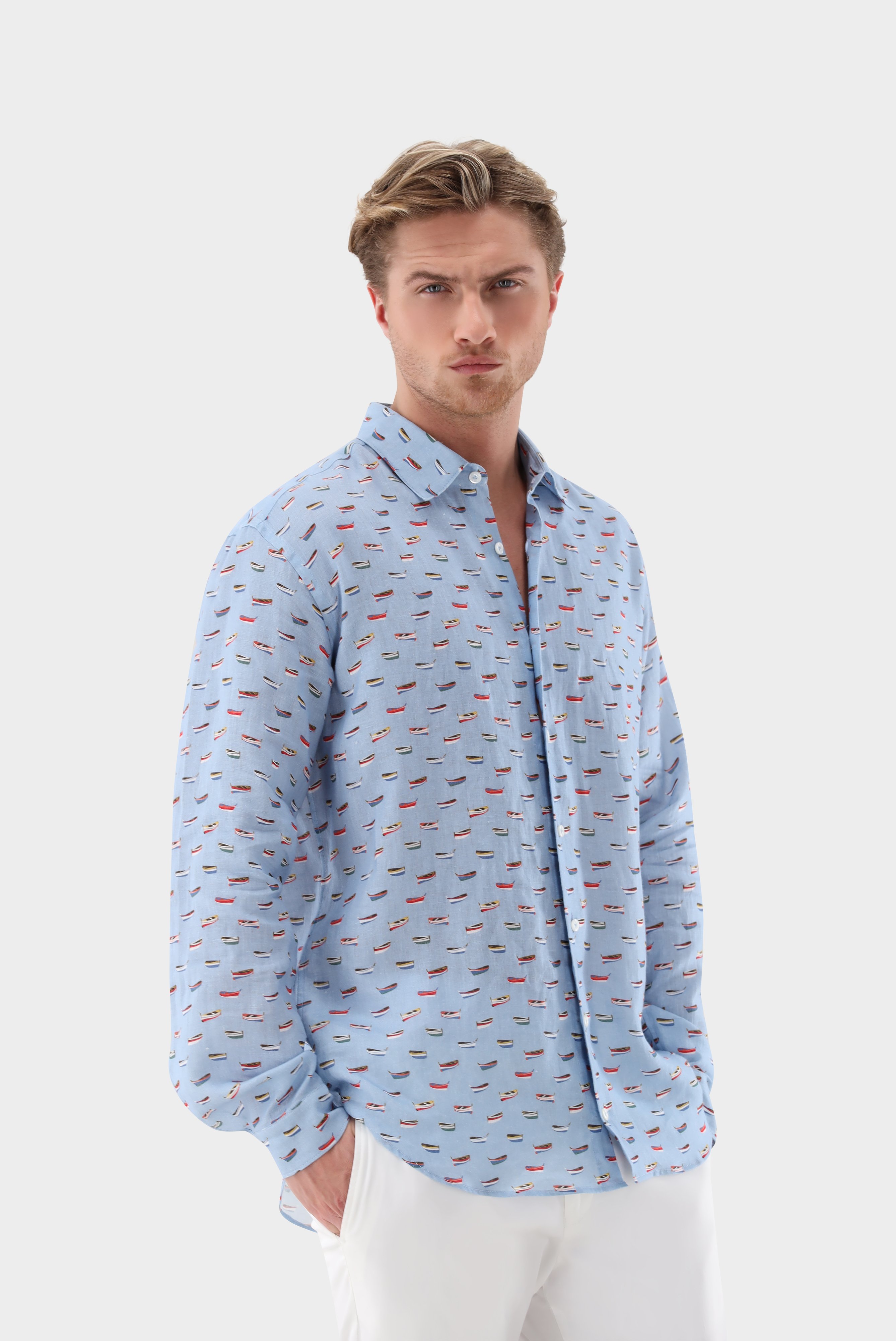 Casual Shirts+Linen Shirt with Boat Print+20.2020.9V.170348.730.38