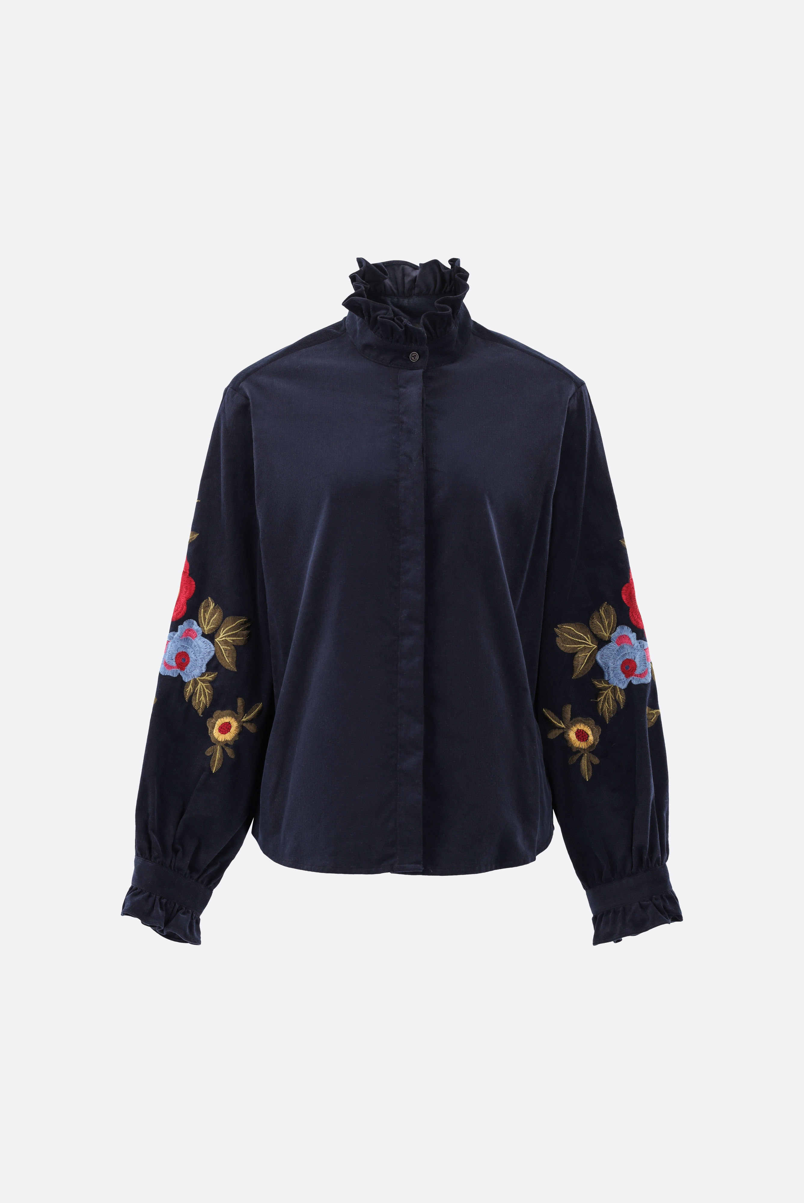 Bluse mit Bestickten Ärmeln und Rüschenkragen