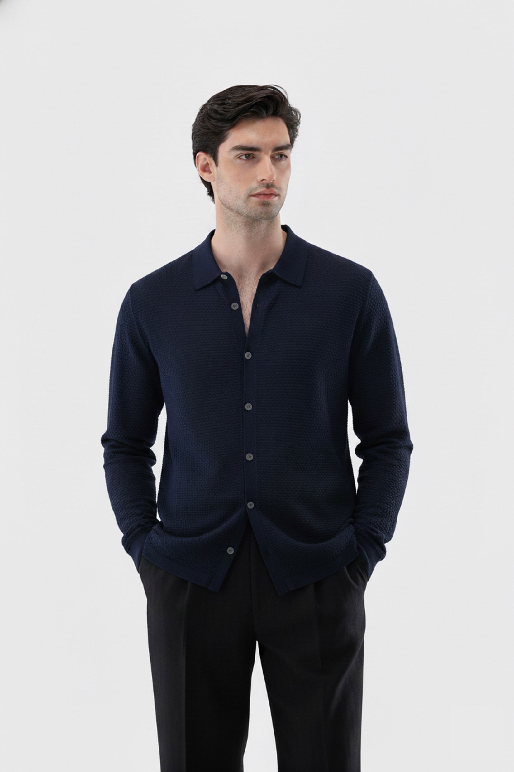 Strickhemd mit Struktur aus Air Cotton