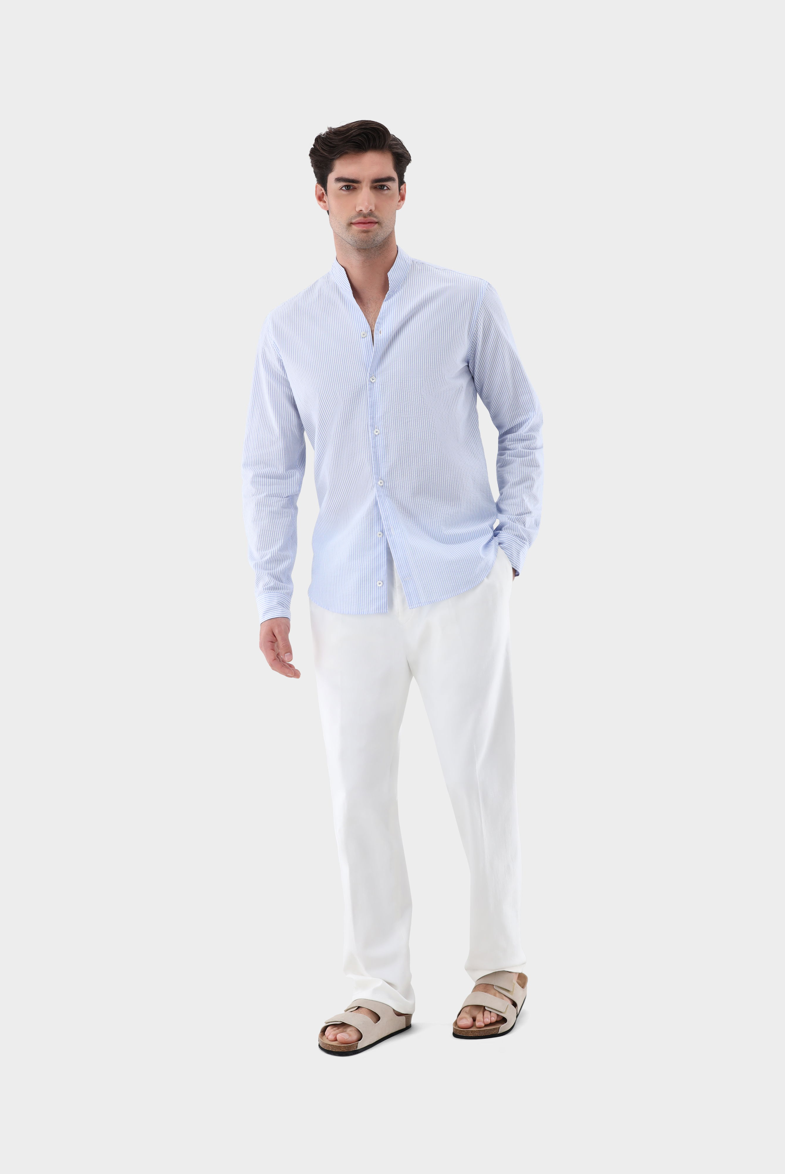 Seersucker Hemd mit Stehkragen günstig online kaufen