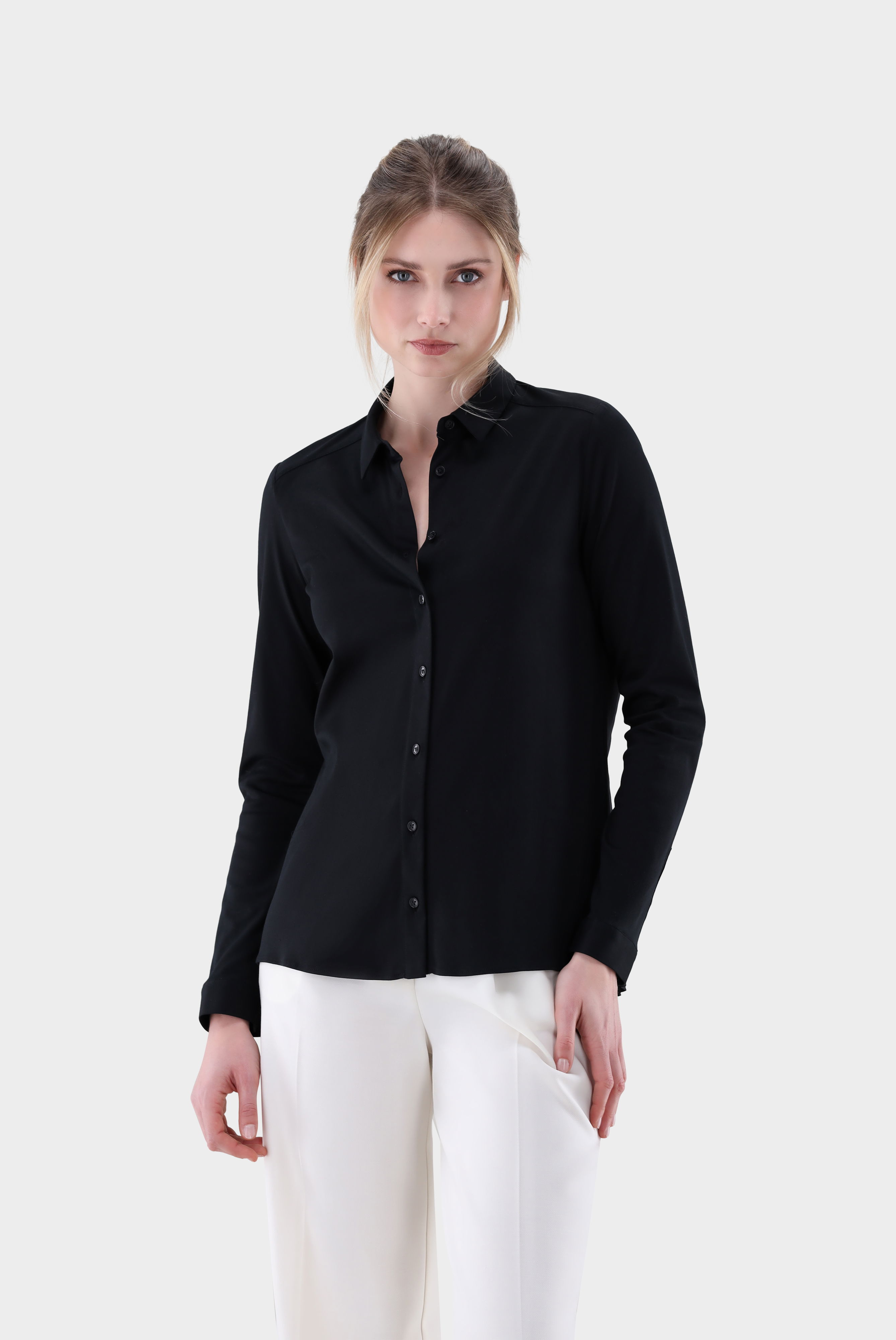 Hemdbluse aus Jersey mit Plisseerücken