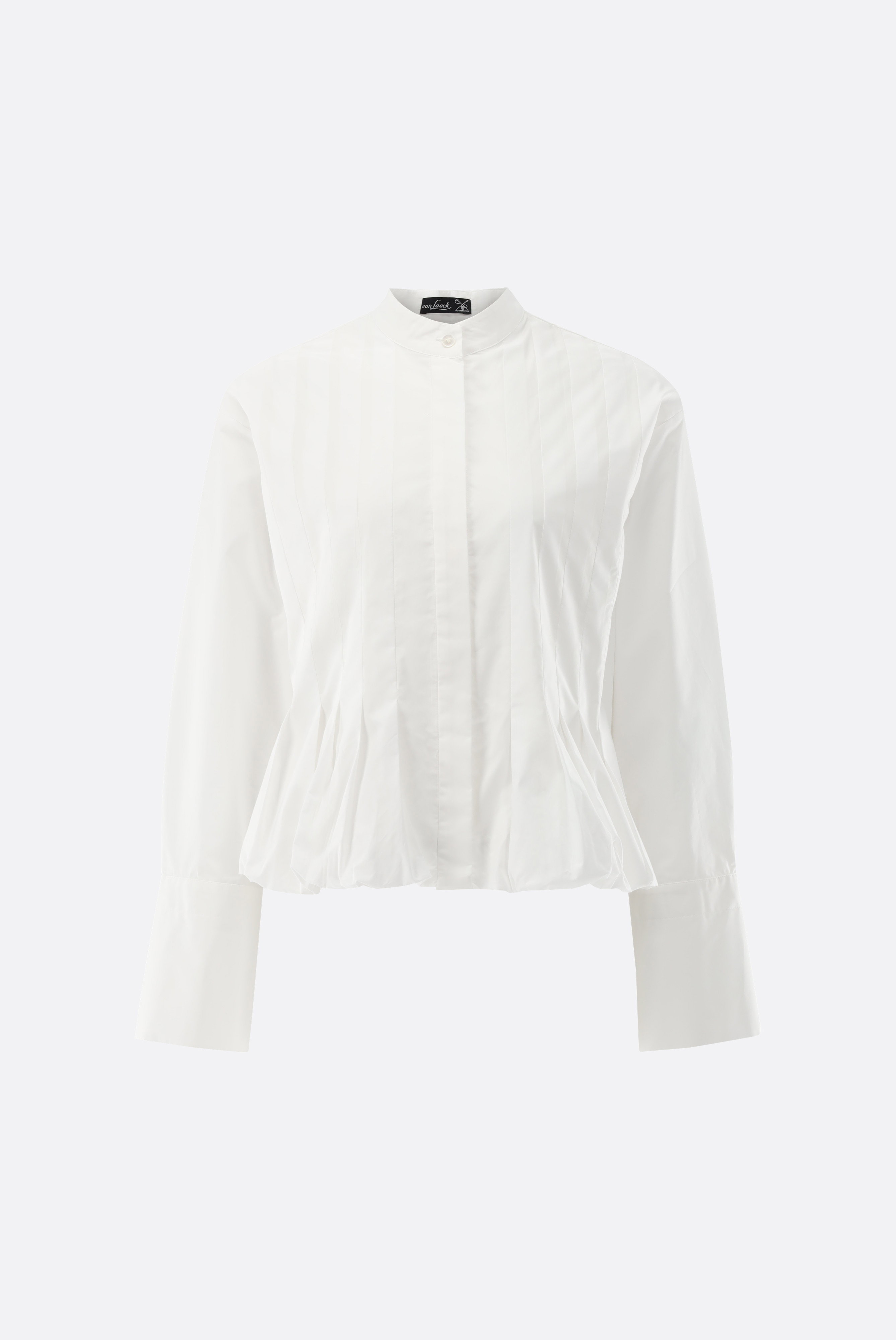 Stand-collar blouse with pleats