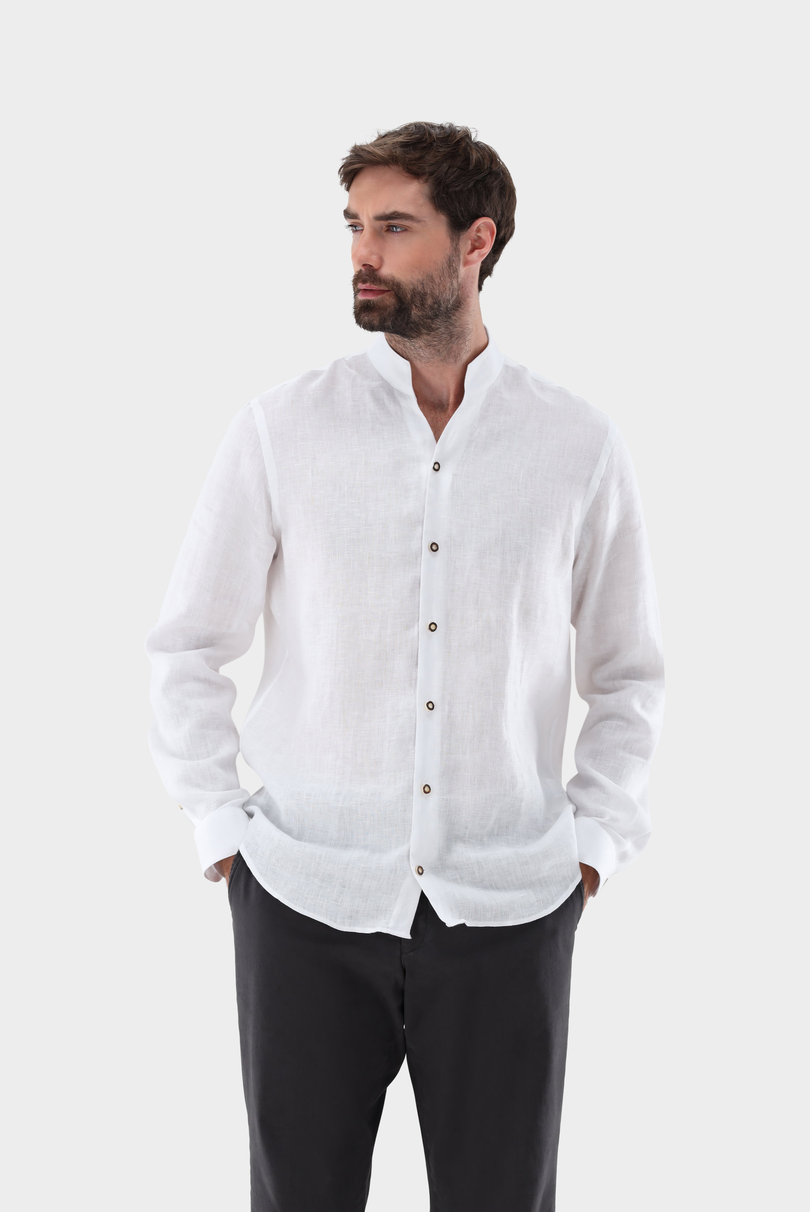 Stand-up collar shirt in linen