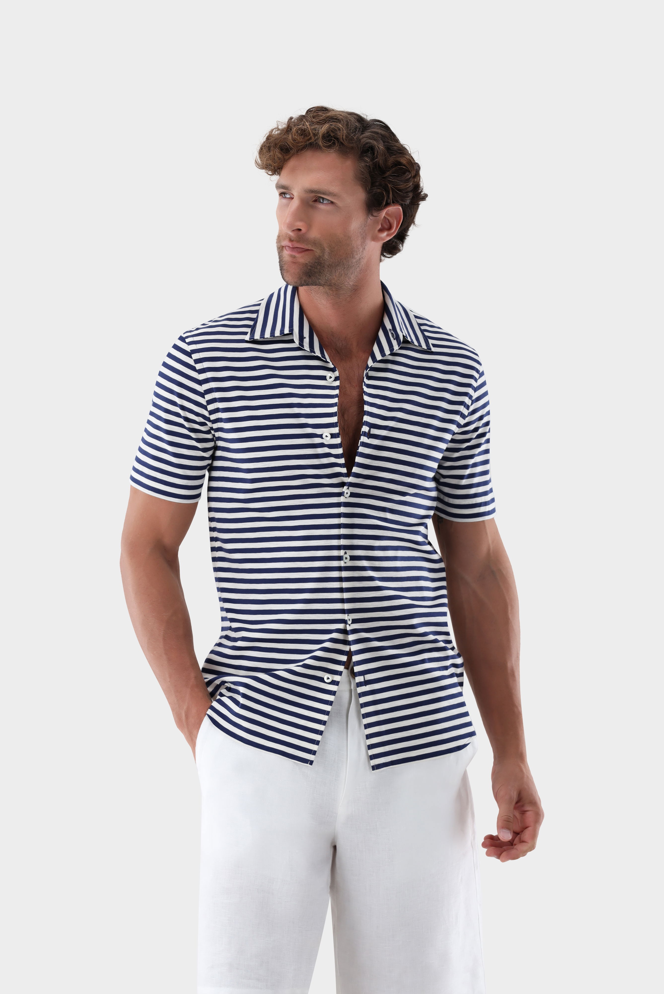 Kurzarm Jerseyhemd gestreift aus Giza-Baumwolle