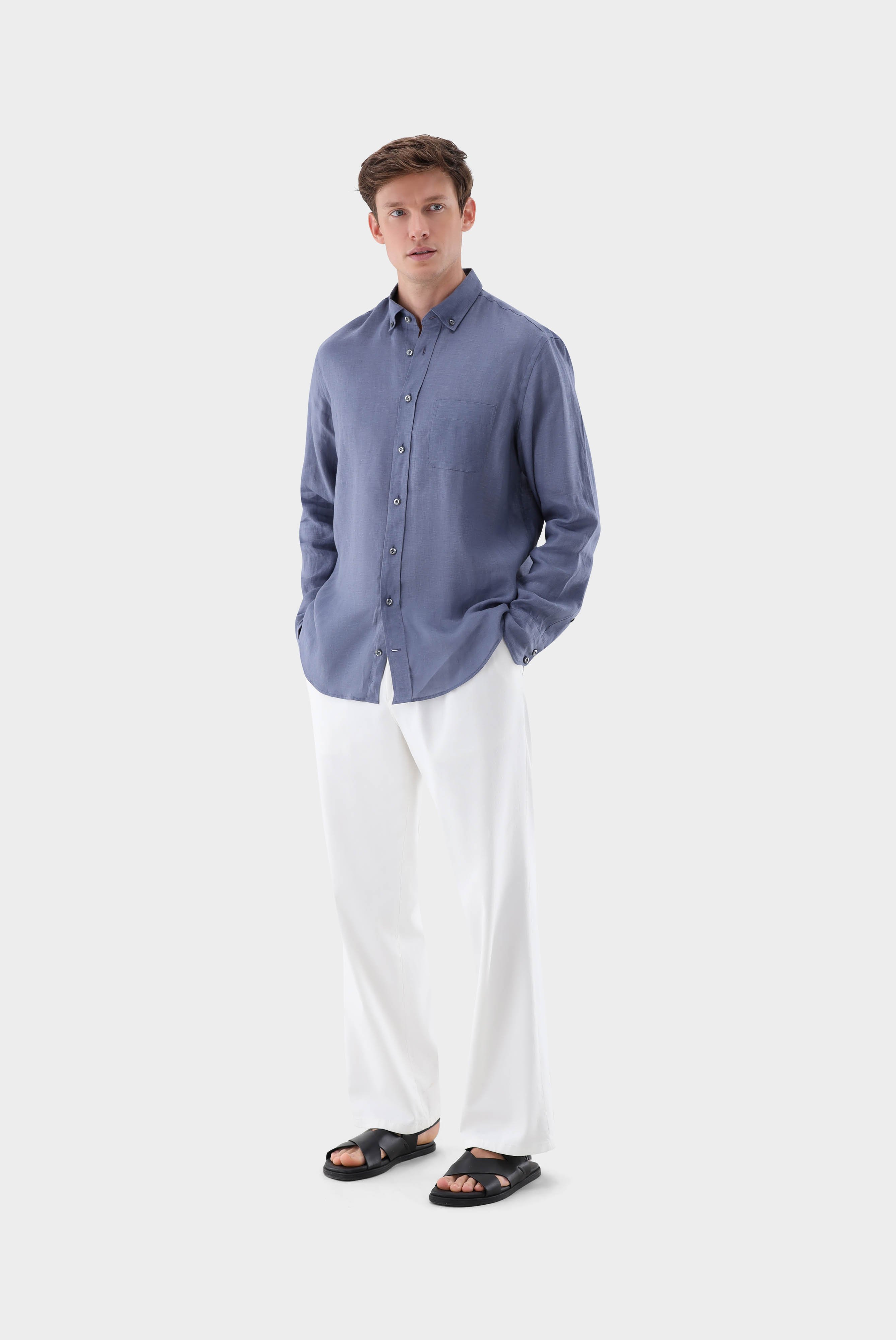 Casual Shirts+Linen Button-Down Collar Shirt Tailor Fit+20.2013.9V.150555.680.38