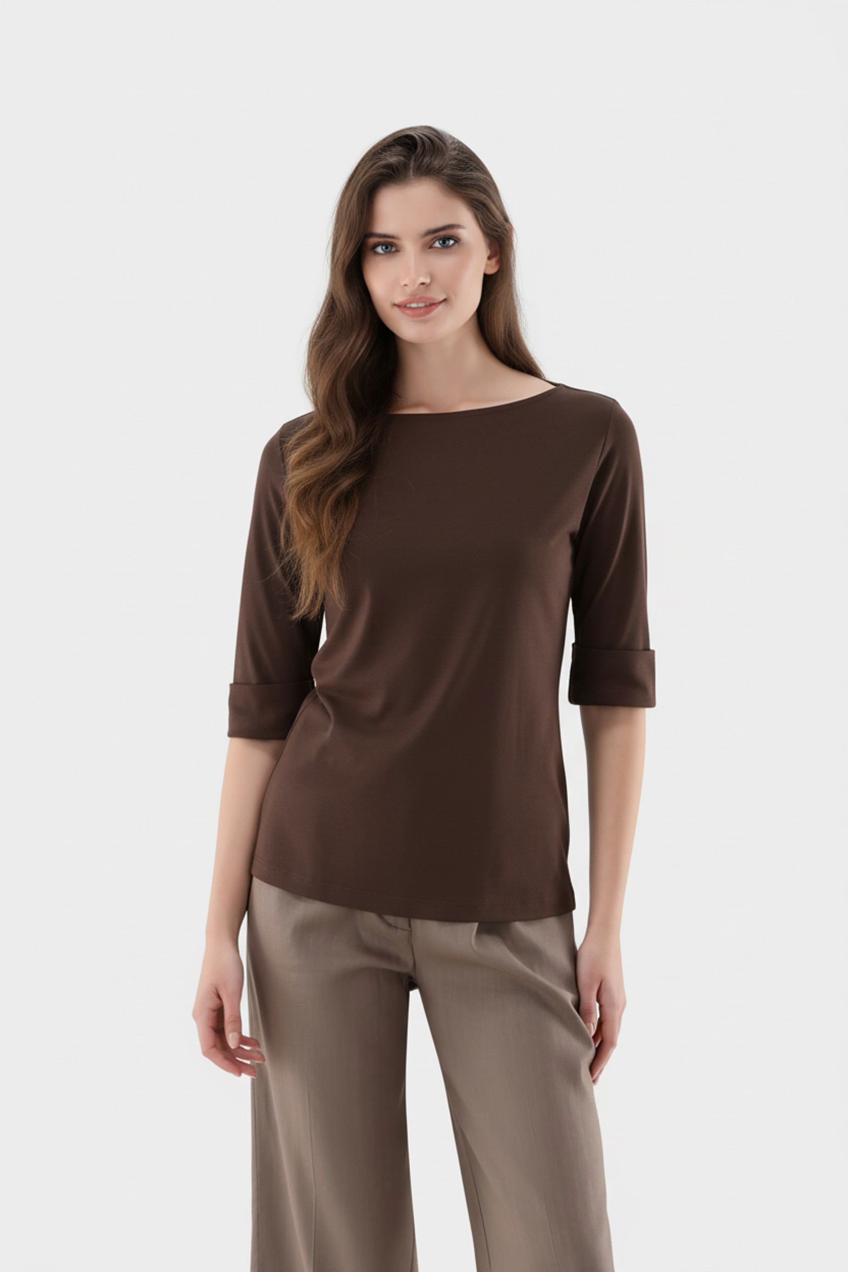 T-Shirt mit U-Boot Ausschnitt und Halbarm