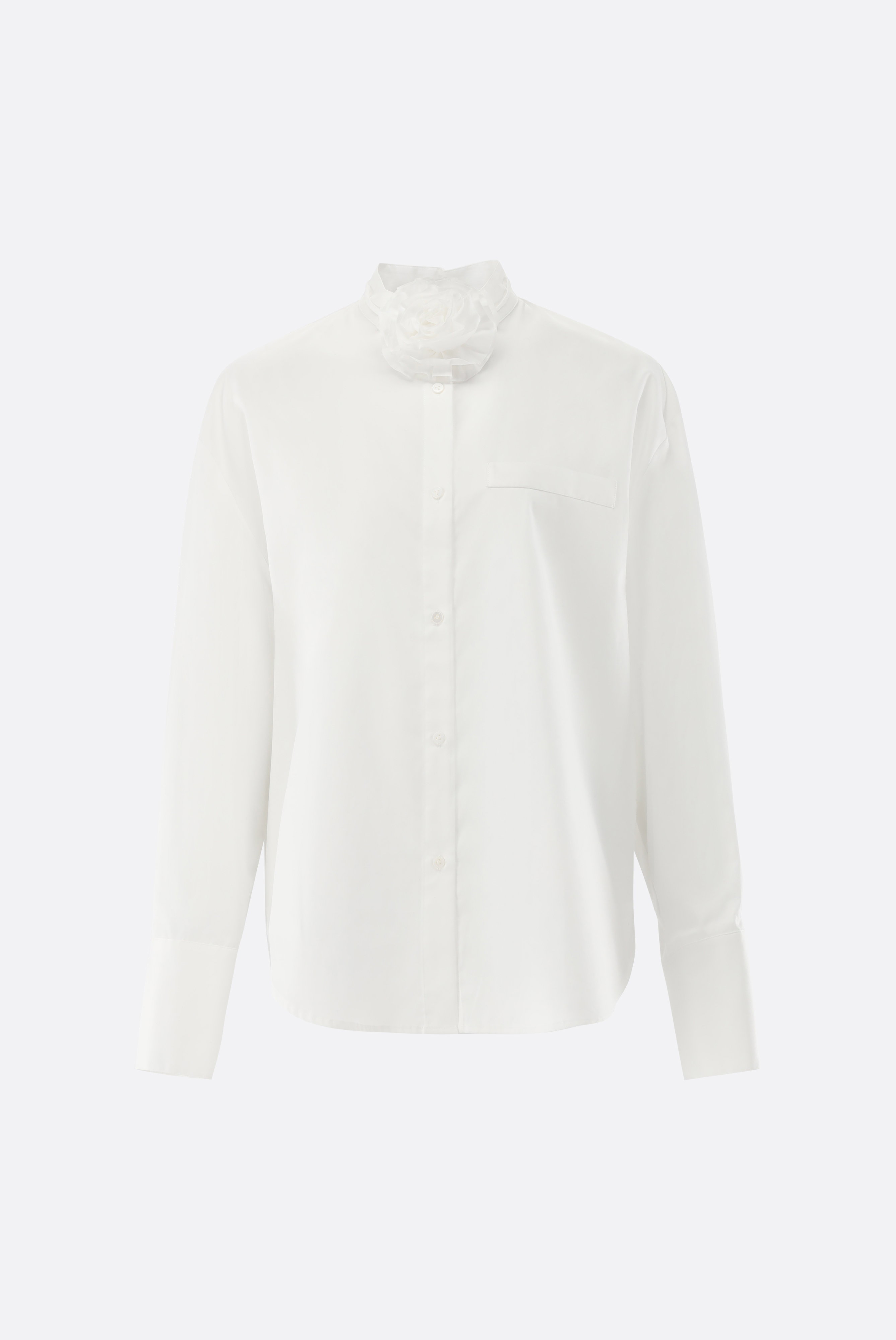Stehkragenbluse mit Blume am Kragen