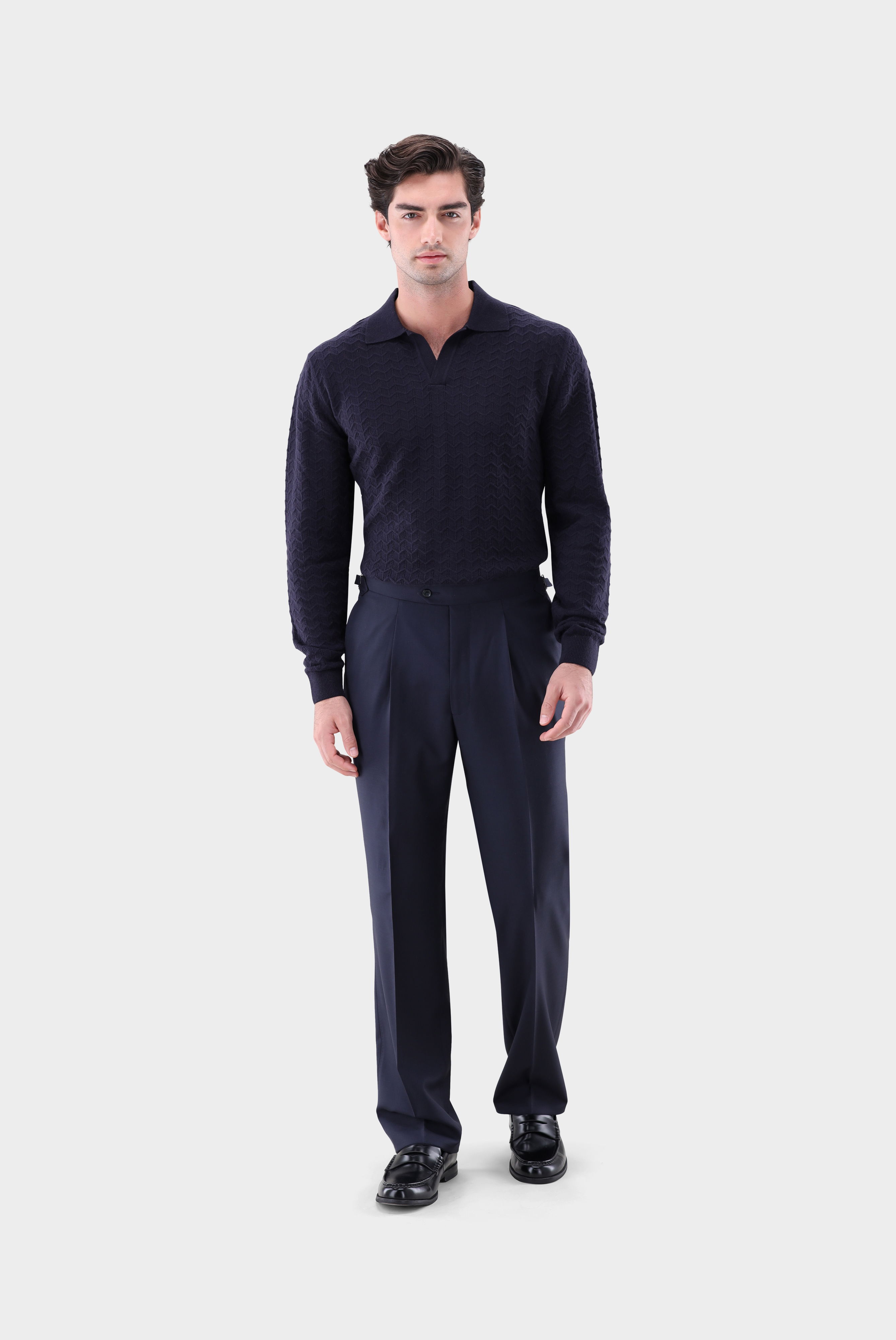 Poloshirt gestrickt mit V-Neck und Struktur günstig online kaufen