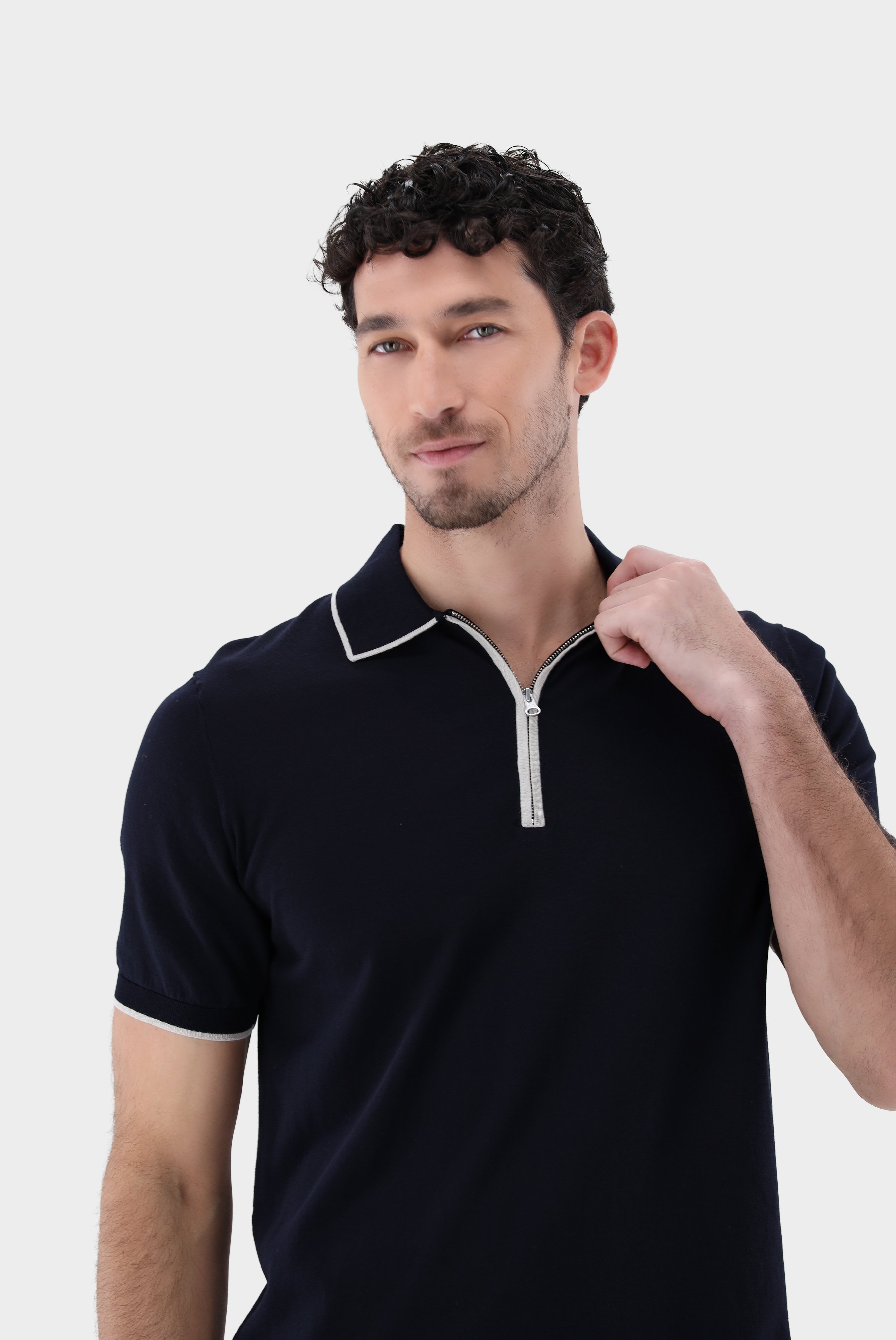 Poloshirts+Gestricktes Zip Polo Shirt aus Air Cotton+82.8647.S7.S00174.795.L