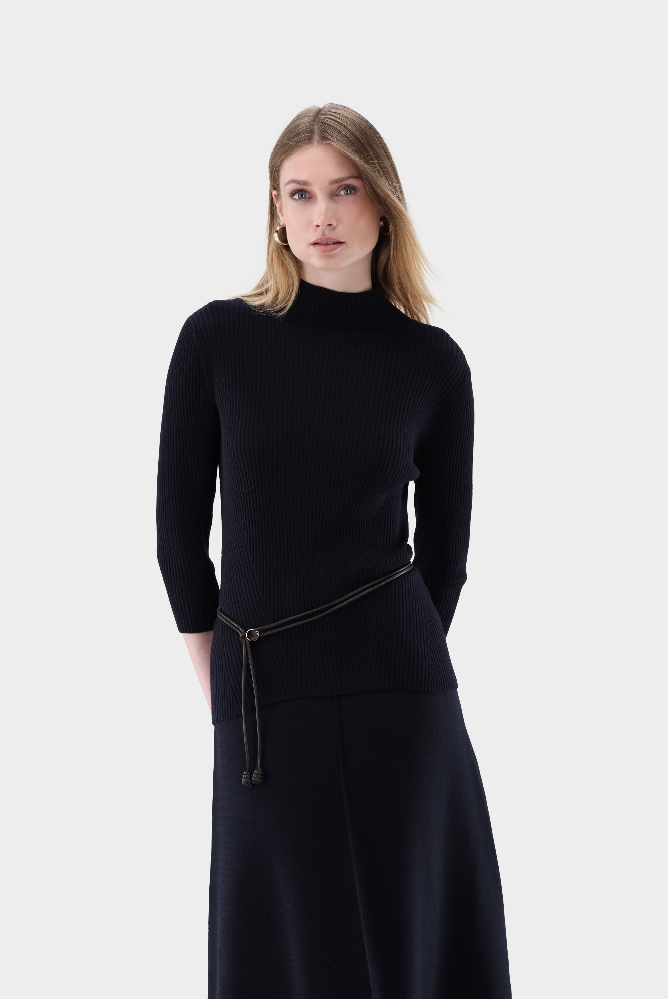 Gerippter Stehkragen-Pullover aus ultrafeiner Merinowolle