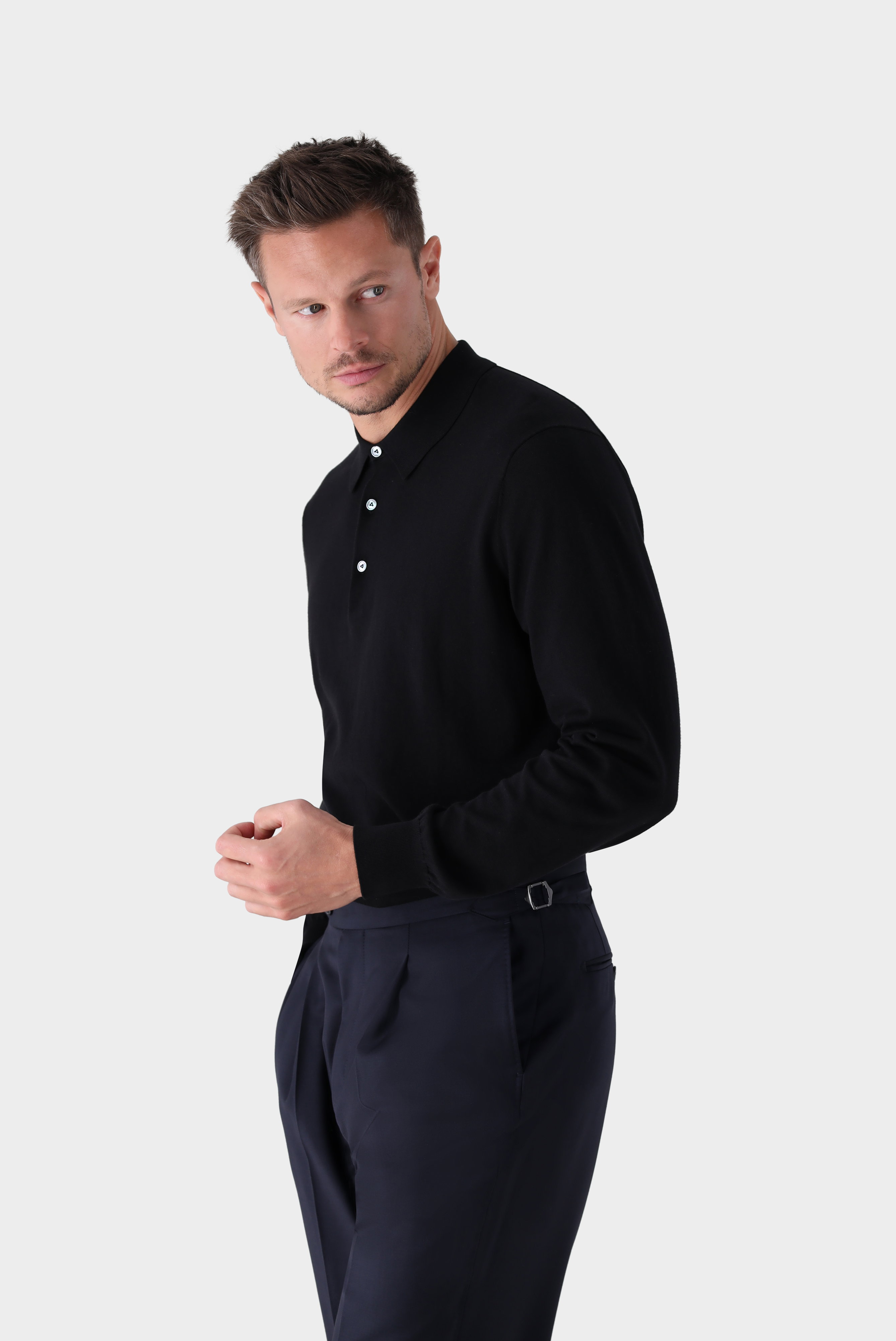 Langarm Strick-Poloshirt mit Baumwolle und Seide