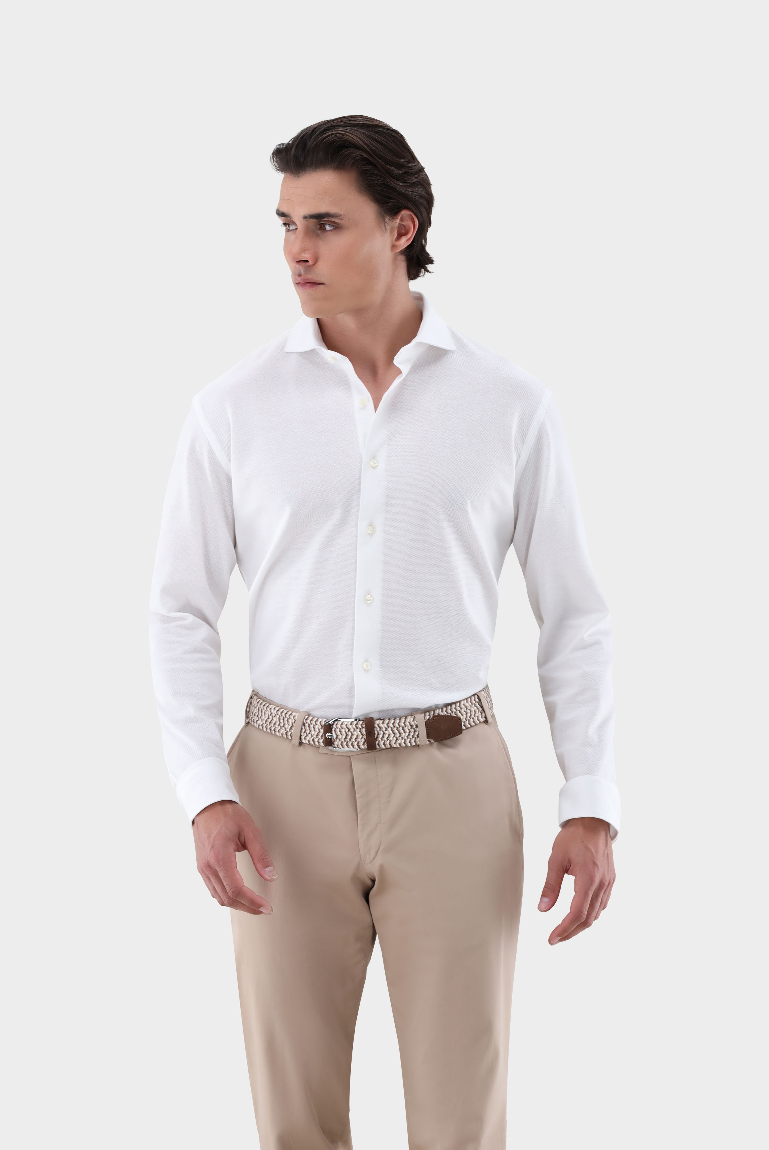 Jerseyhemd mit Piqué Struktur Tailor Fit