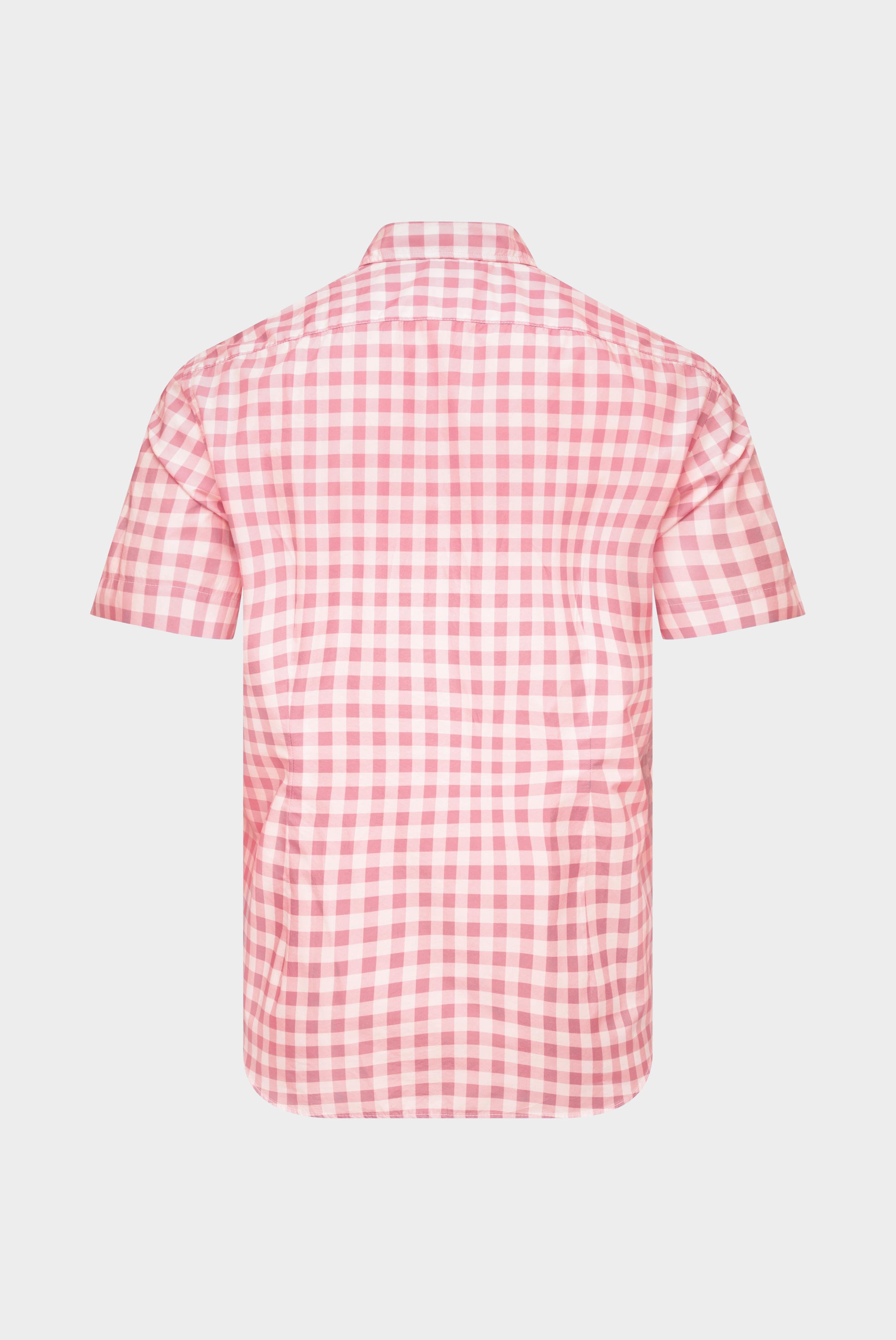 Checked poplin short-sleeved shirt with button-down collar