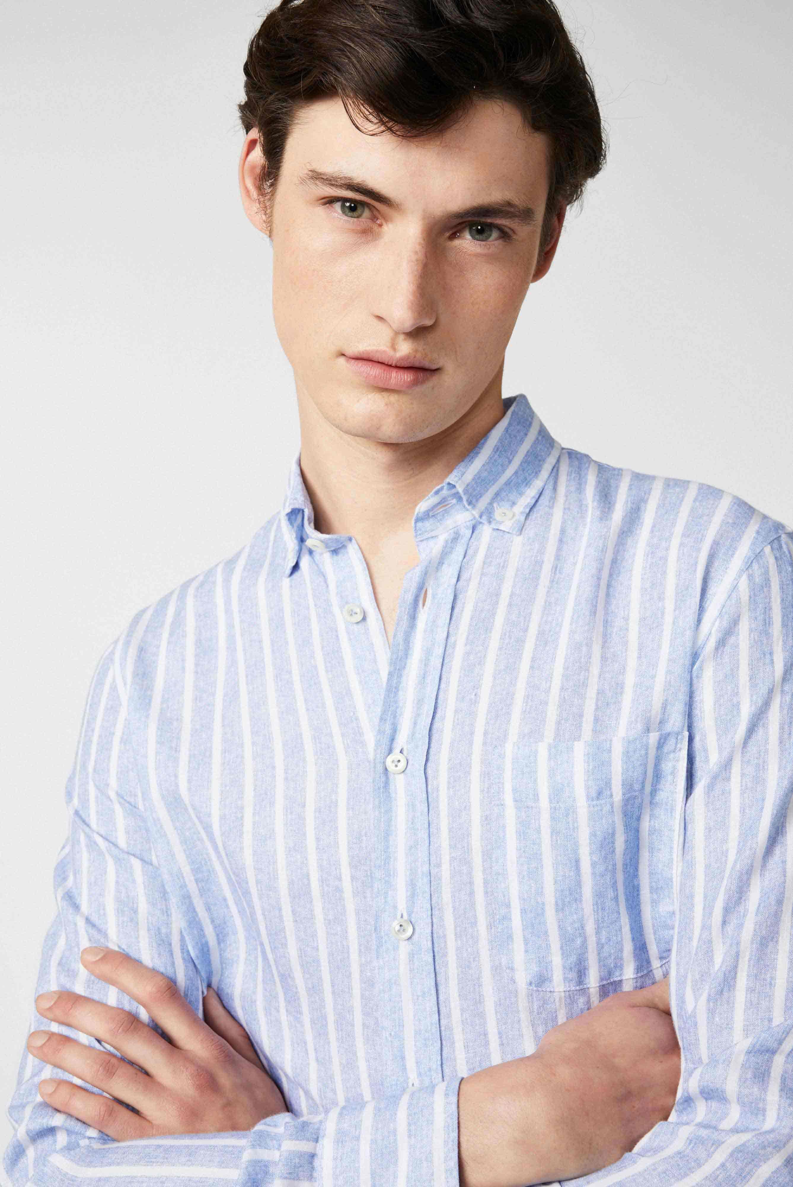 Casual Hemden+Button-Down-Hemd aus Leinen mit Streifendruck+20.2013.MB.170238.760.38