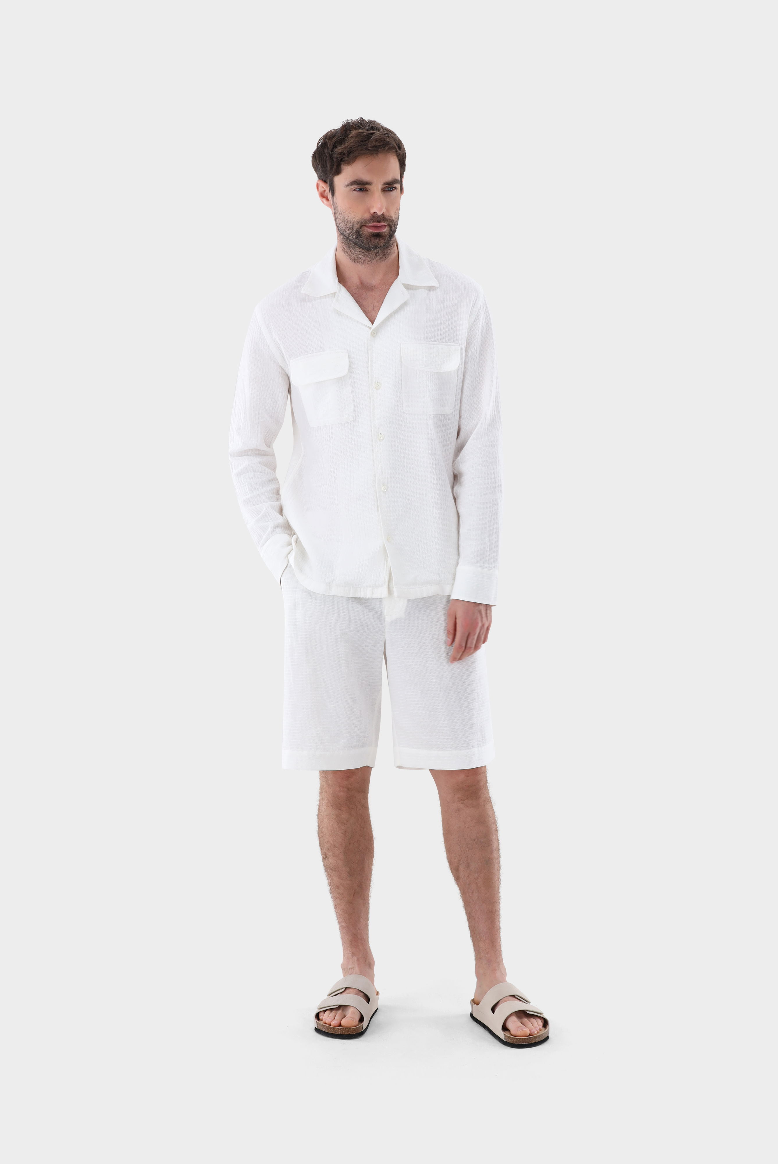 Strukturierte Shorts aus Leinen und Baumwolle günstig online kaufen