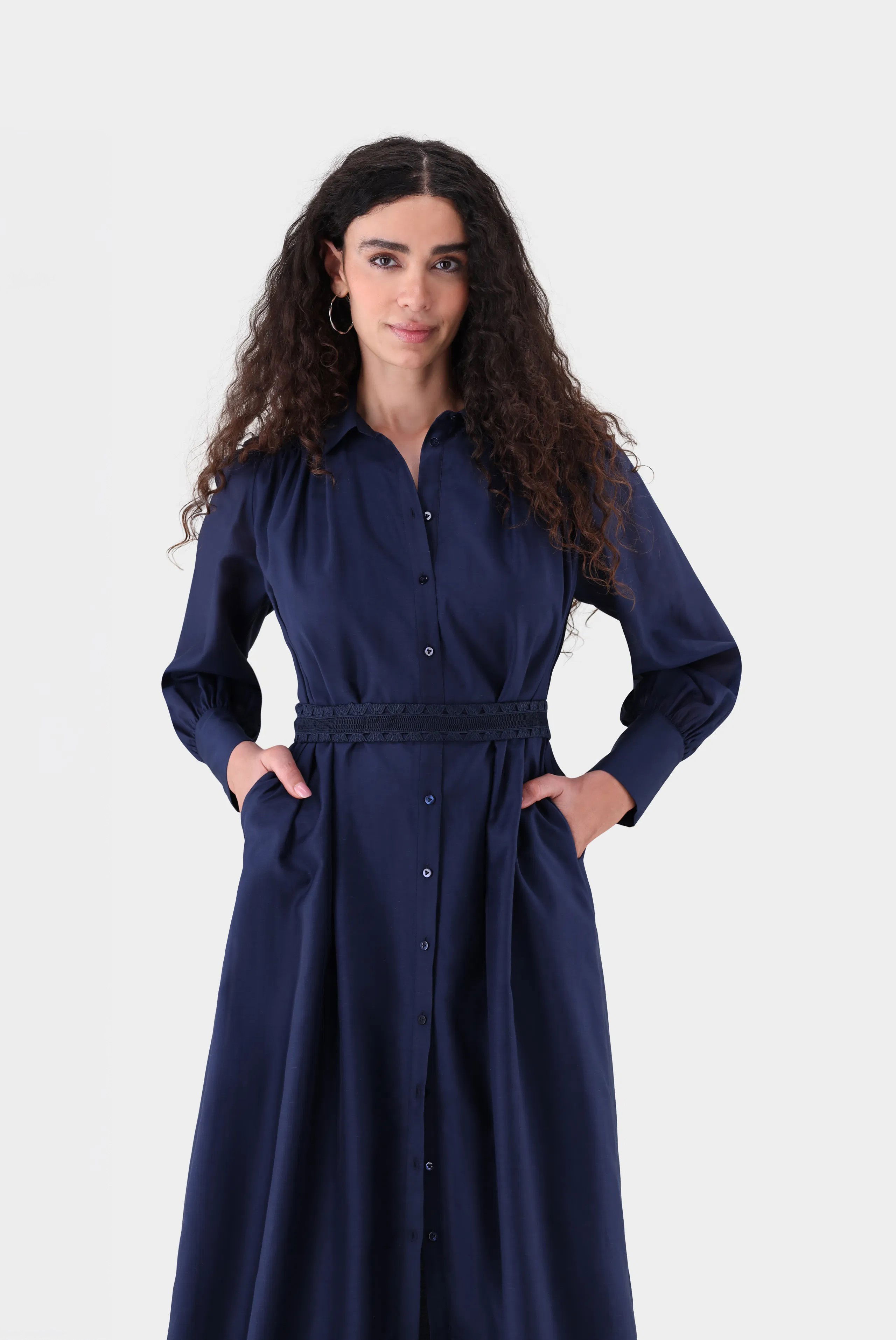 Midi-Hemdblusenkleid mit Leinen und Tencel