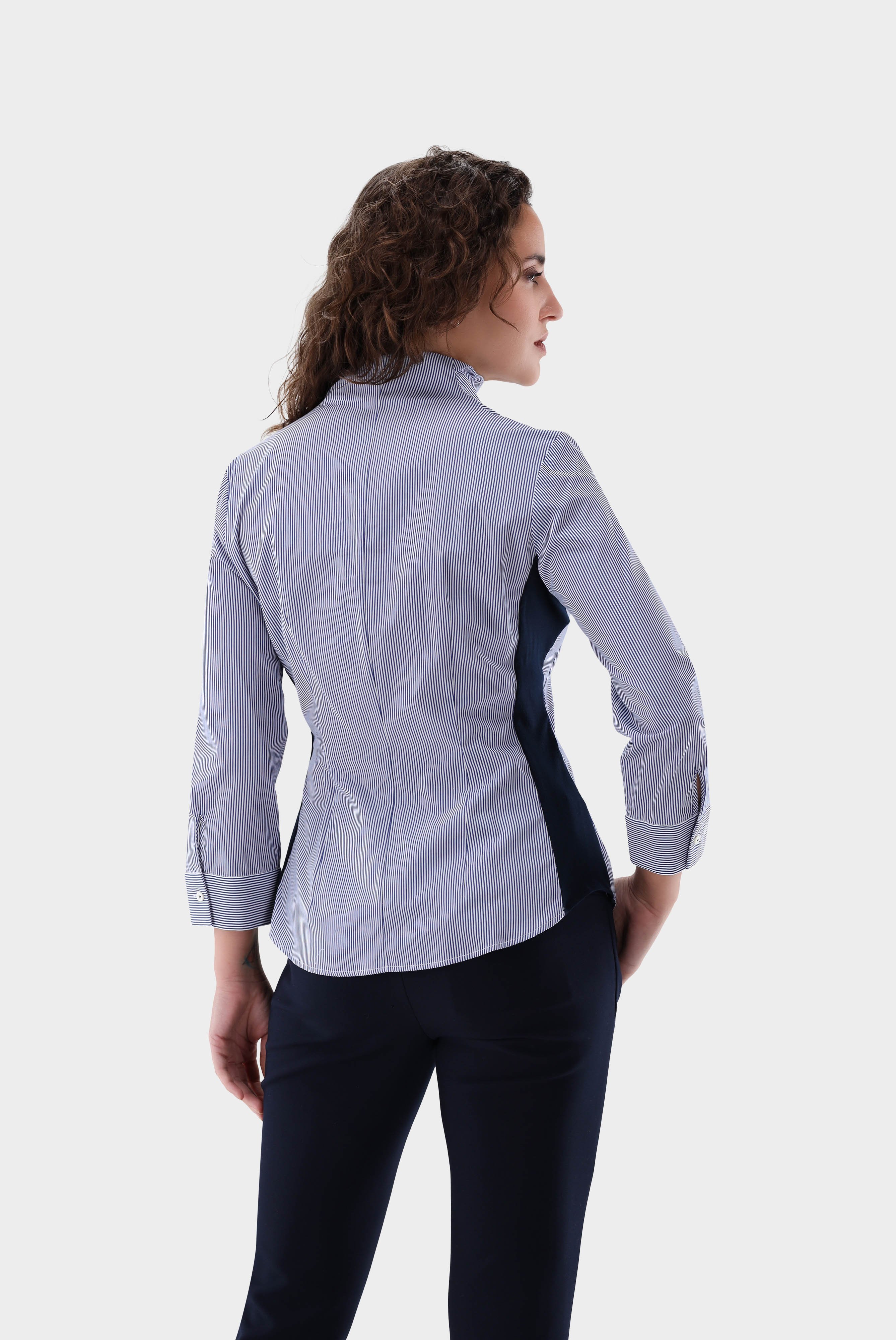 Business Blouses+Striped Hybrid Blouse with Side Jersey Insert Slim Fit+05.519E.18.151134.780.46