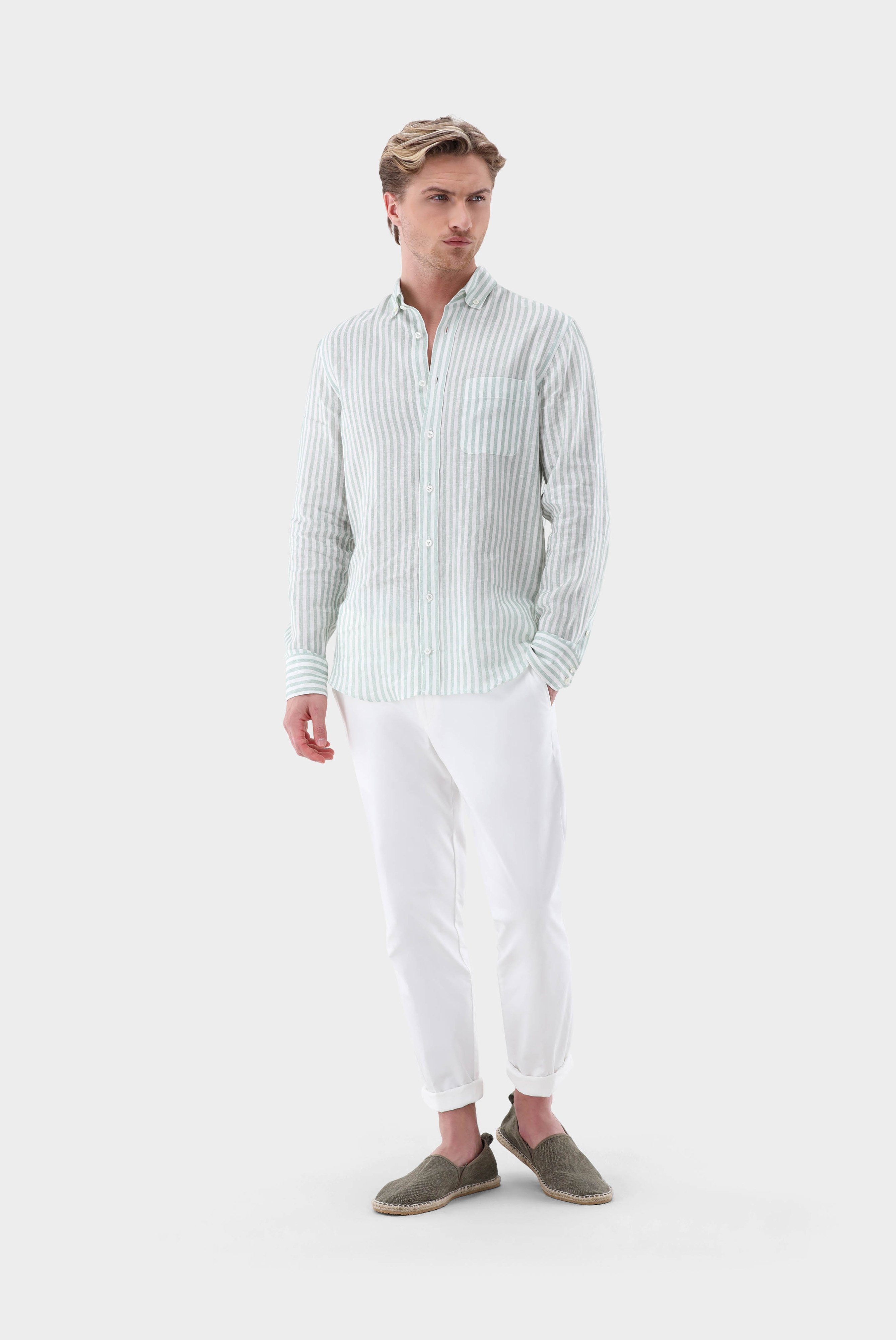 Casual Hemden+Leinenhemd mit Streifen-Druck Tailor Fit+20.2013.9V.170352.940.39