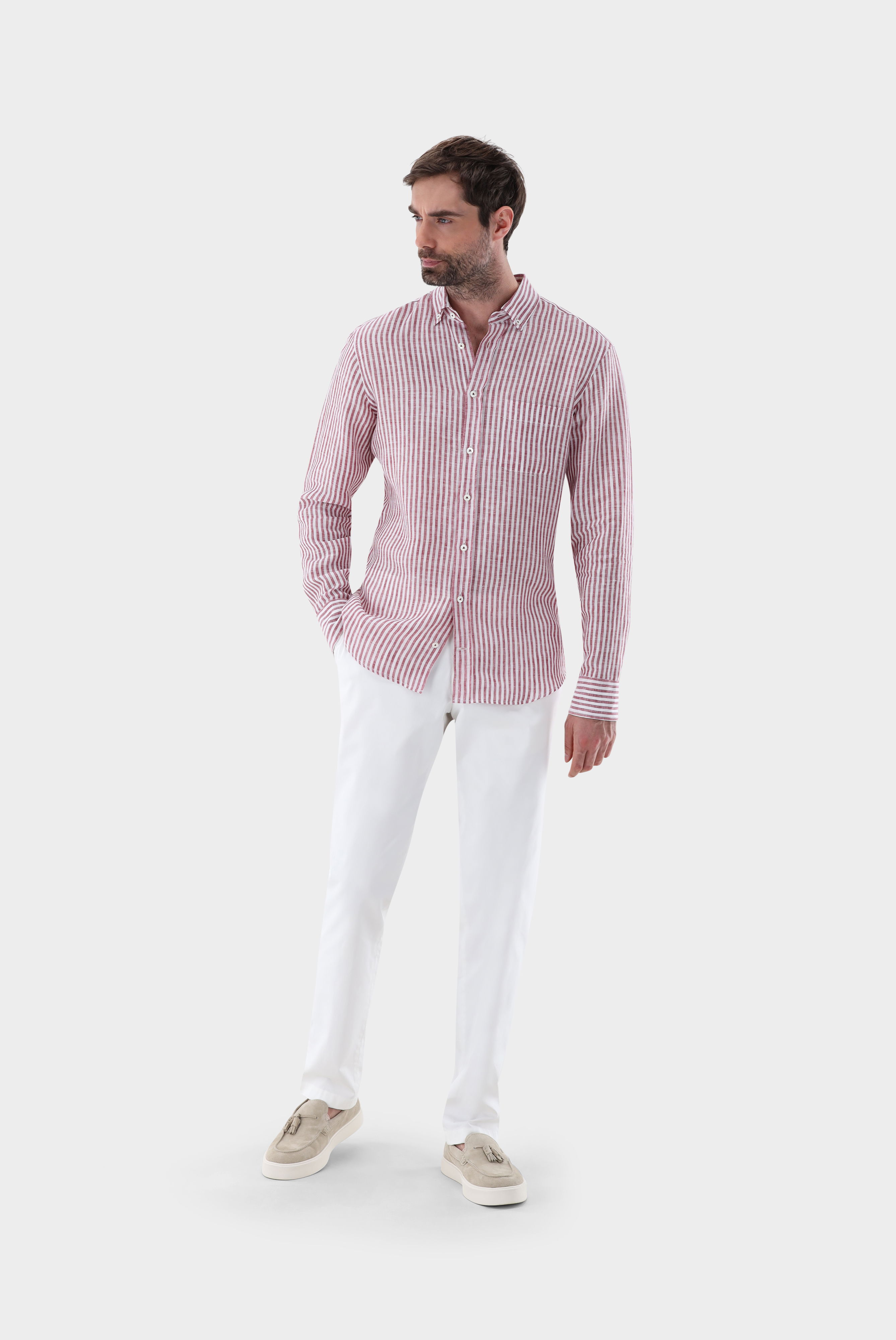 Button Down Leinenhemd mit Streifen Tailor Fit günstig online kaufen